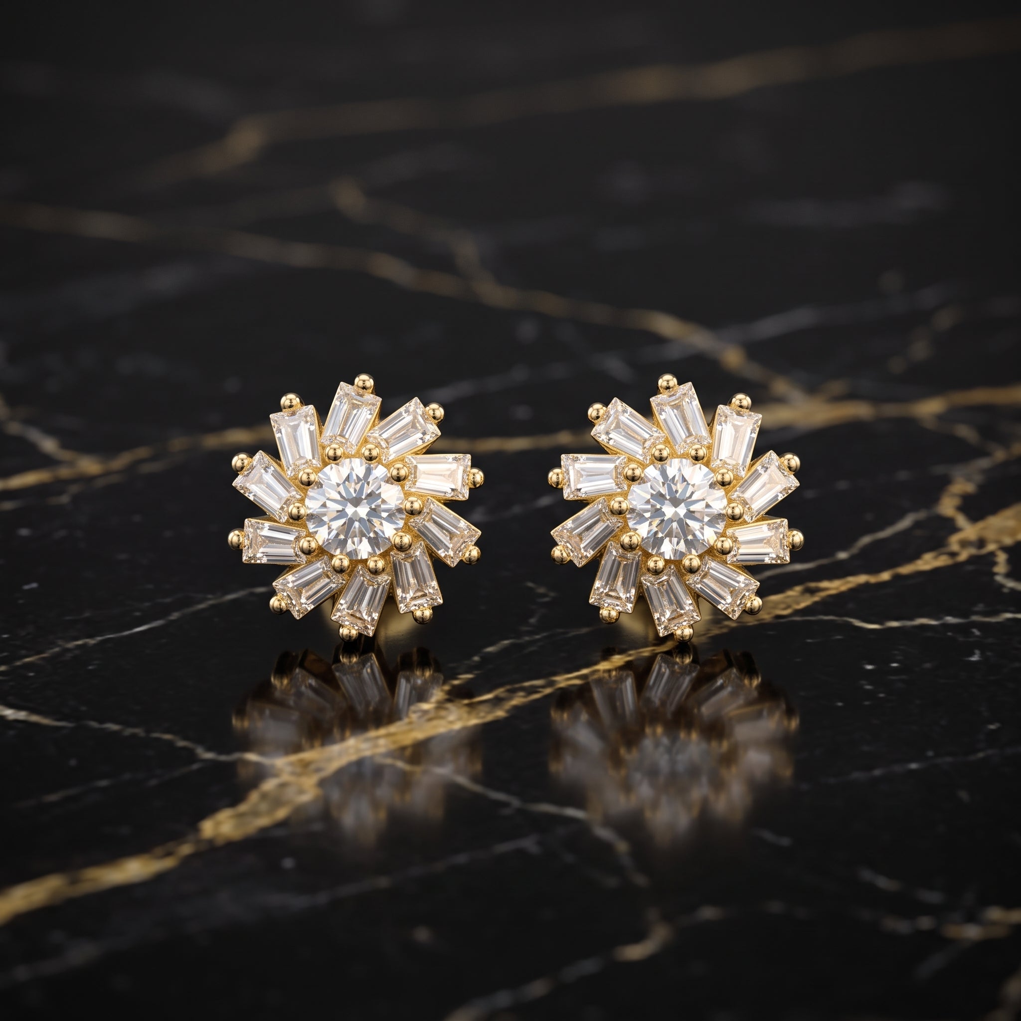 Genuine Moissanite Flower Burst Earrings 14k Gold 925 Sterling Silver 7mm