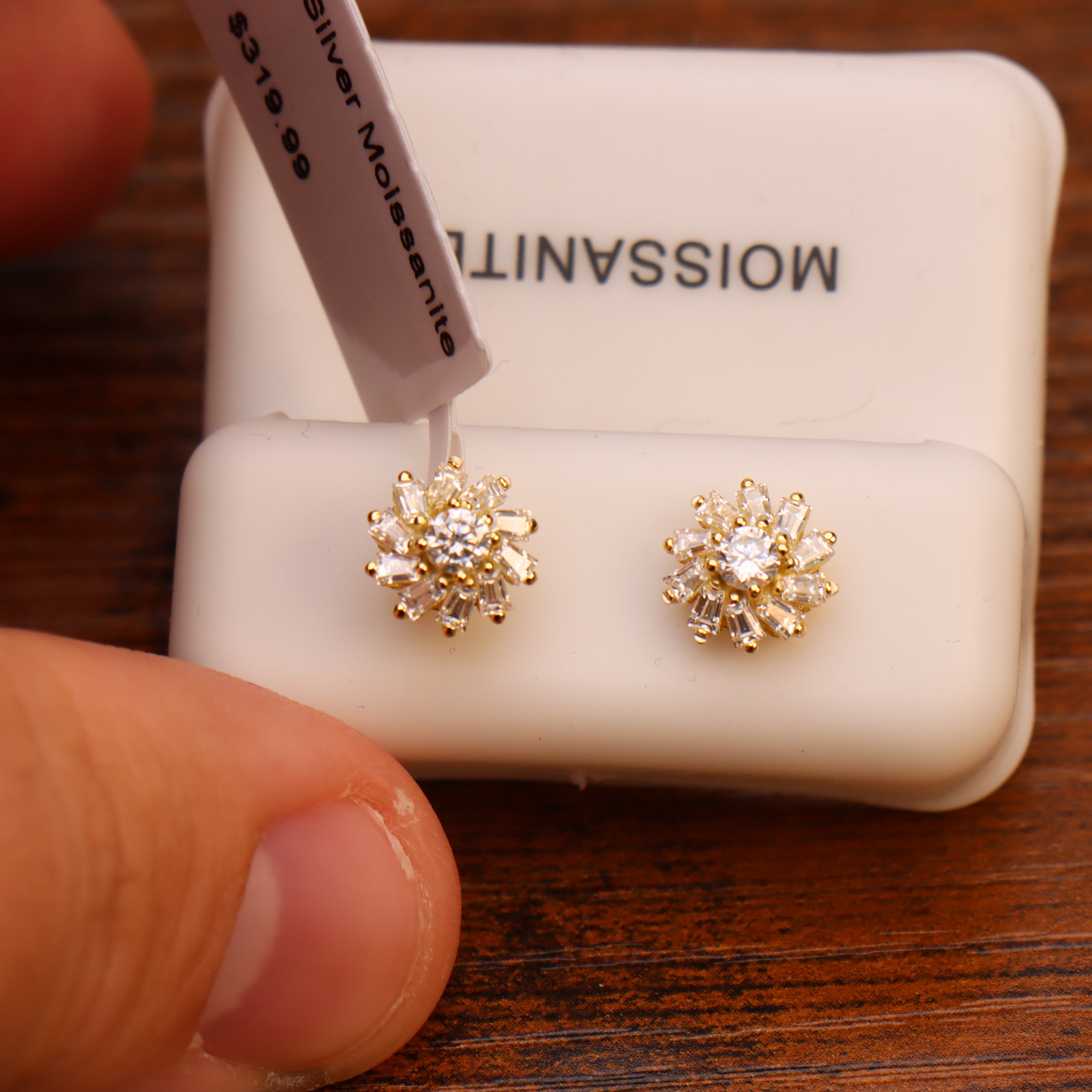Genuine Moissanite Flower Burst Earrings 14k Gold 925 Sterling Silver 7mm