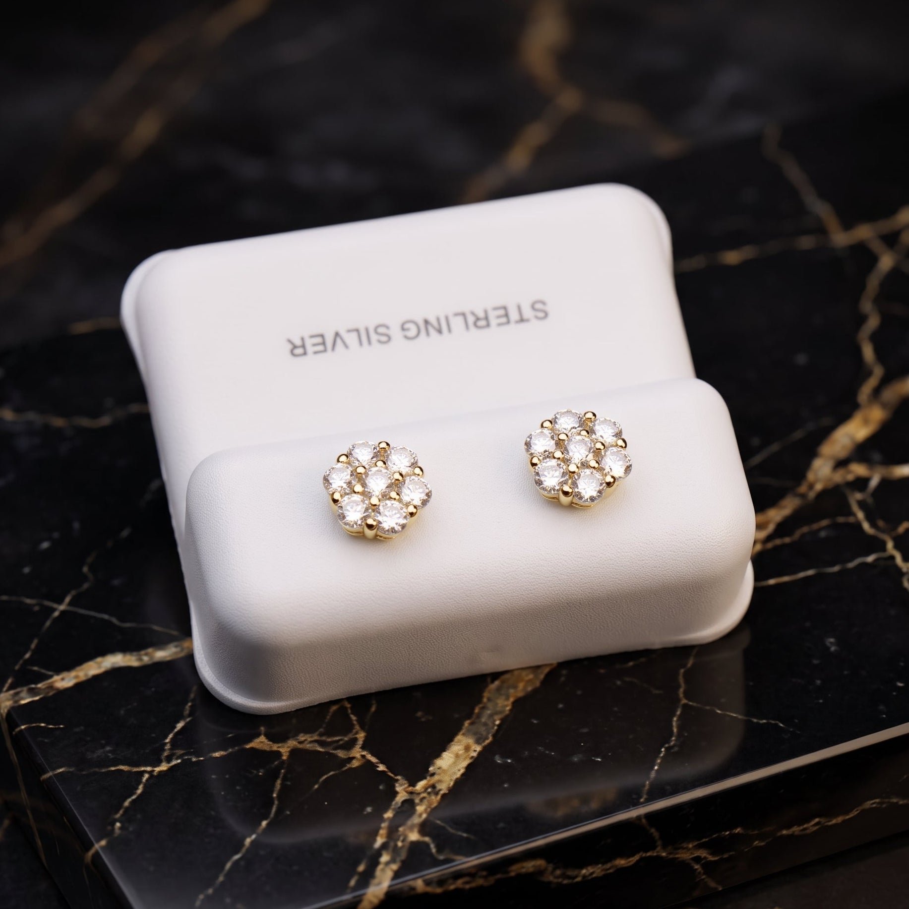 Genuine Moissanite Flower Earrings 14k Gold 925 Sterling Silver
