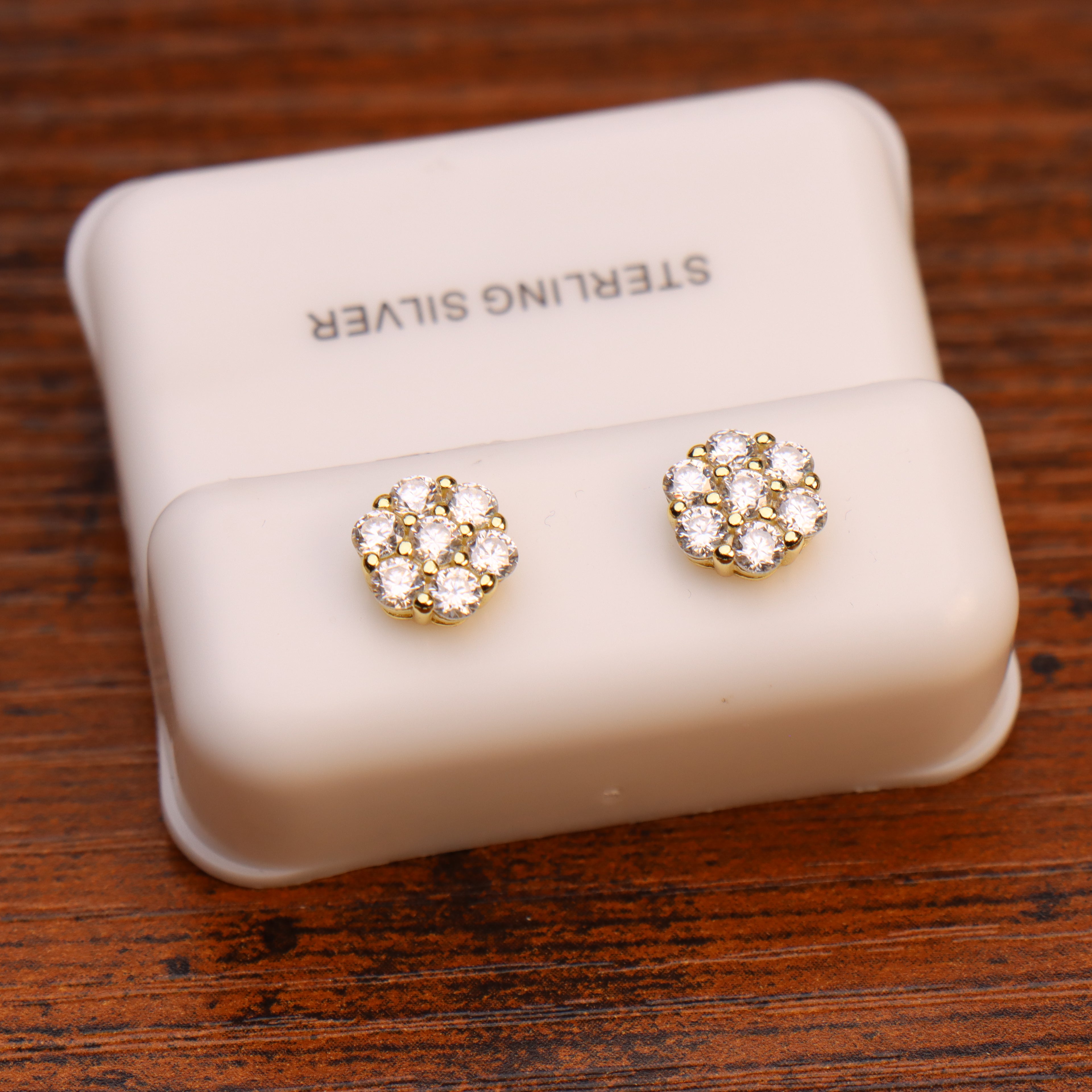 Genuine Moissanite Flower Earrings 14k Gold 925 Sterling Silver 7mm