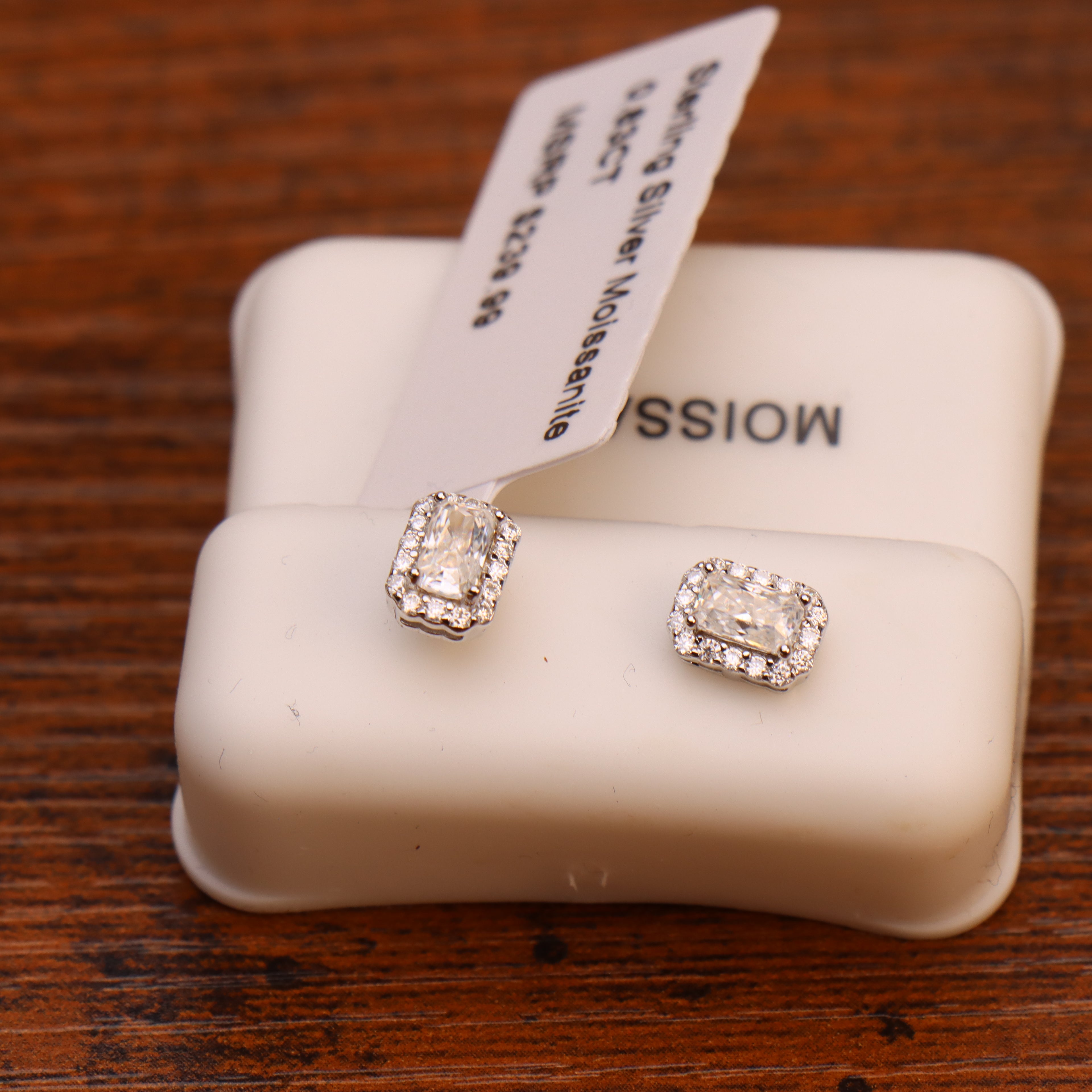 Genuine Moissanite Emerald Cut Halo Earrings 925 Sterling Silver 5x8mm