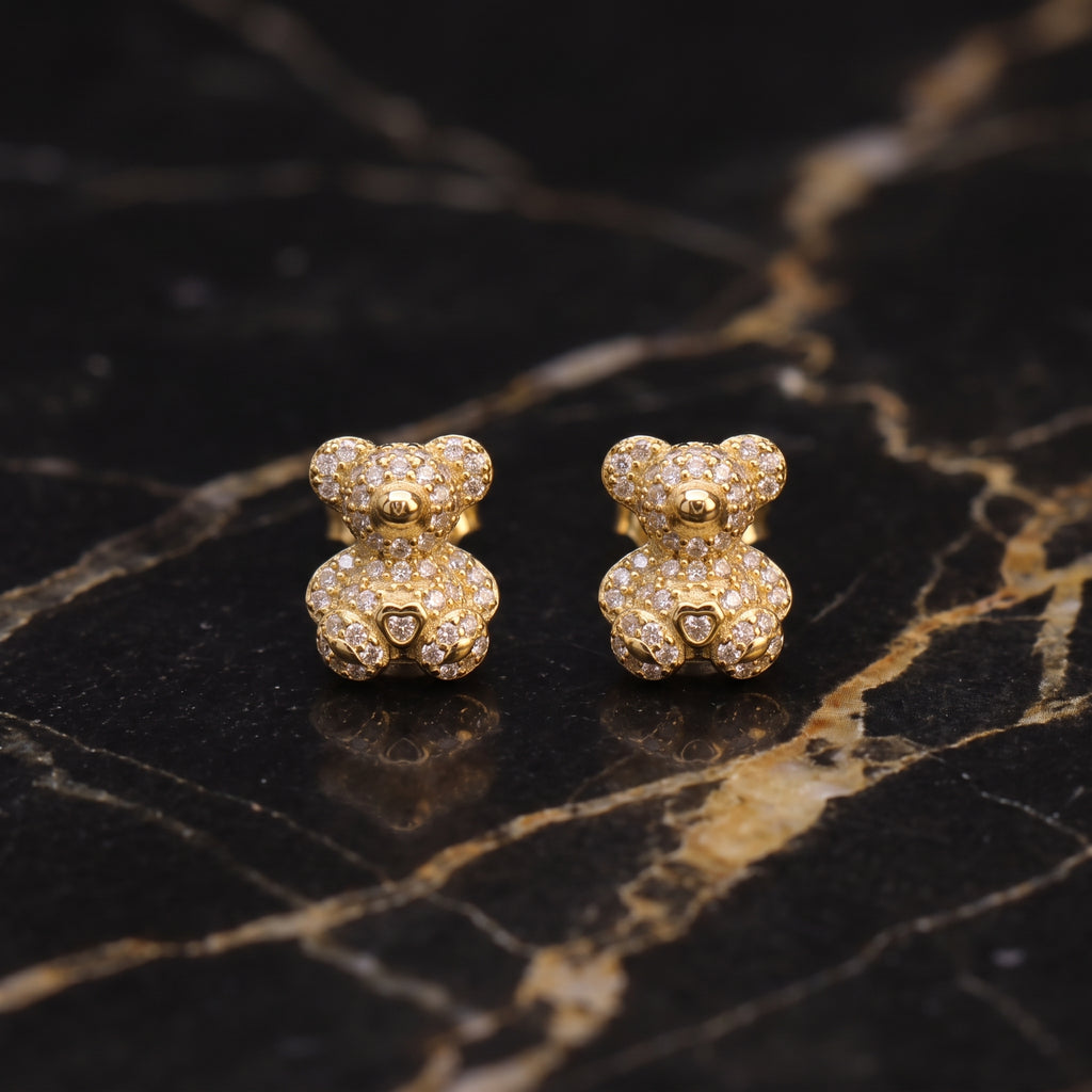 Genuine Moissanite Teddy Bear Earrings 14k Over 925 Sterling Silver