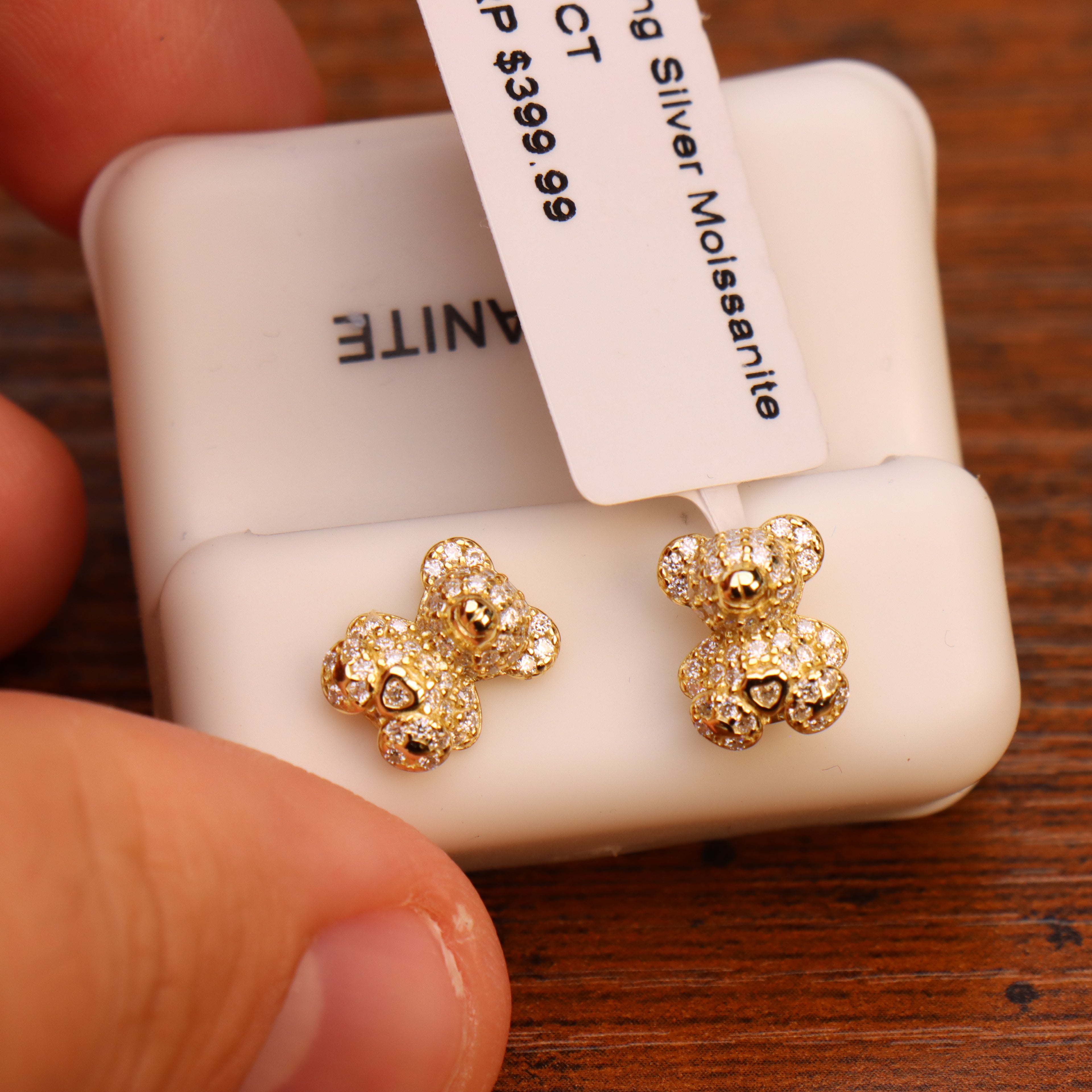 Genuine Moissanite Teddy Bear Earrings 14k Over 925 Sterling Silver