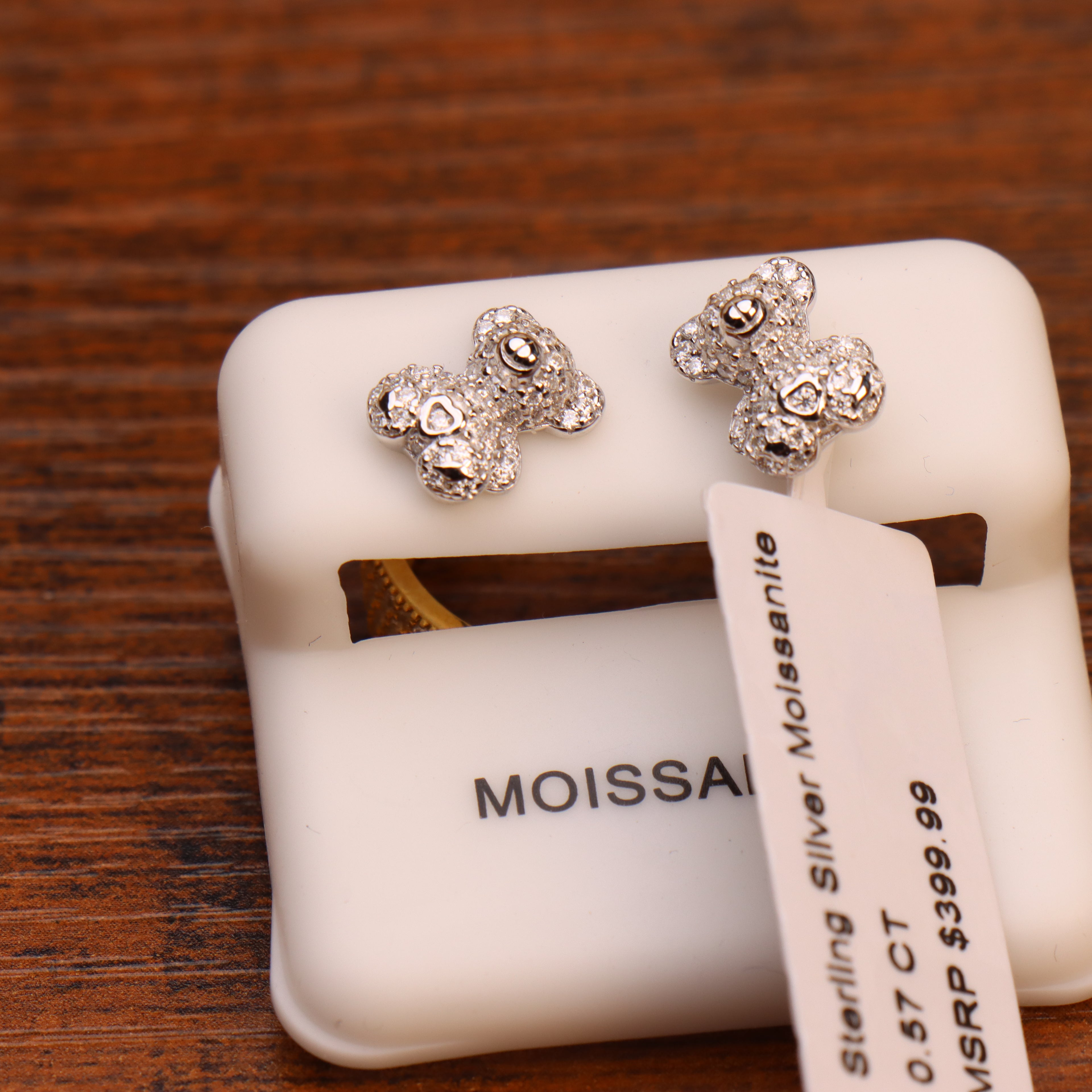 Genuine Moissanite Teddy Bear Earrings 925 Sterling Silver