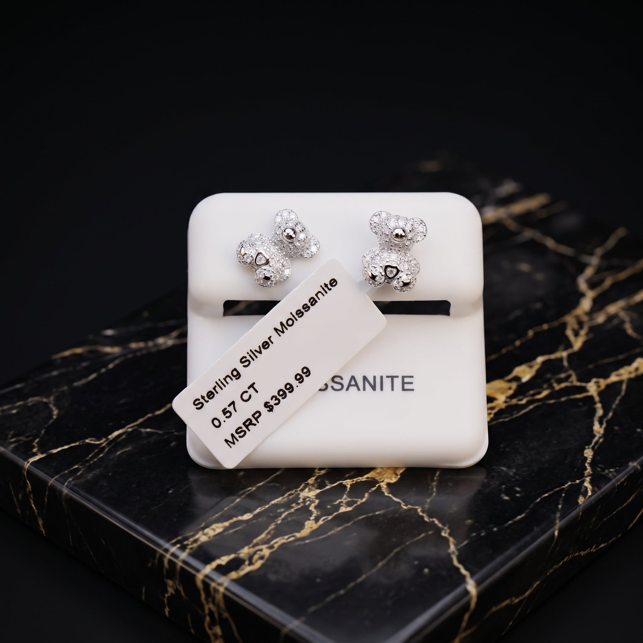 Genuine Moissanite Teddy Bear Earrings 925 Sterling Silver