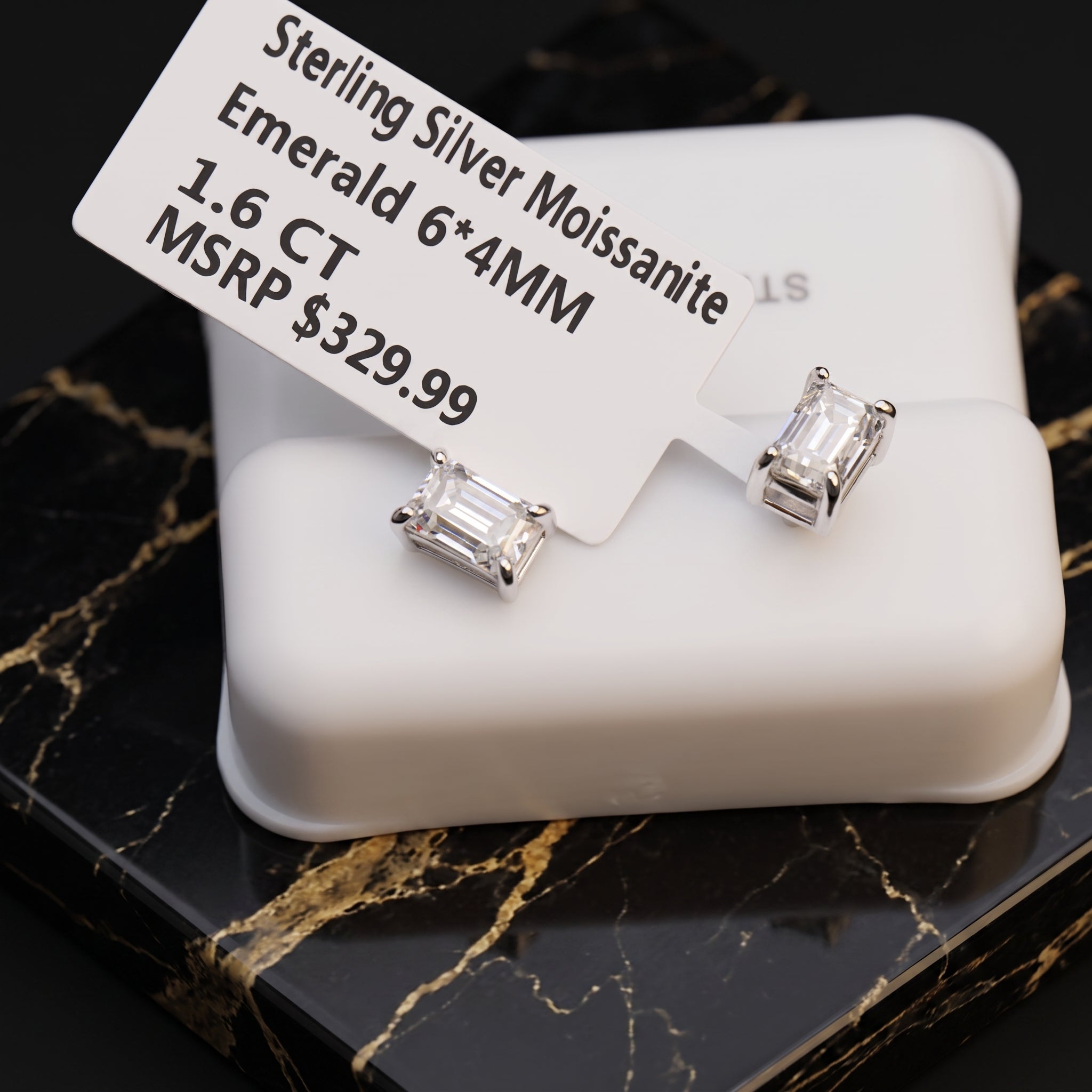 Genuine Moissanite Emerald Cut Earrings 925 Sterling Silver 1.6ct 6x4mm