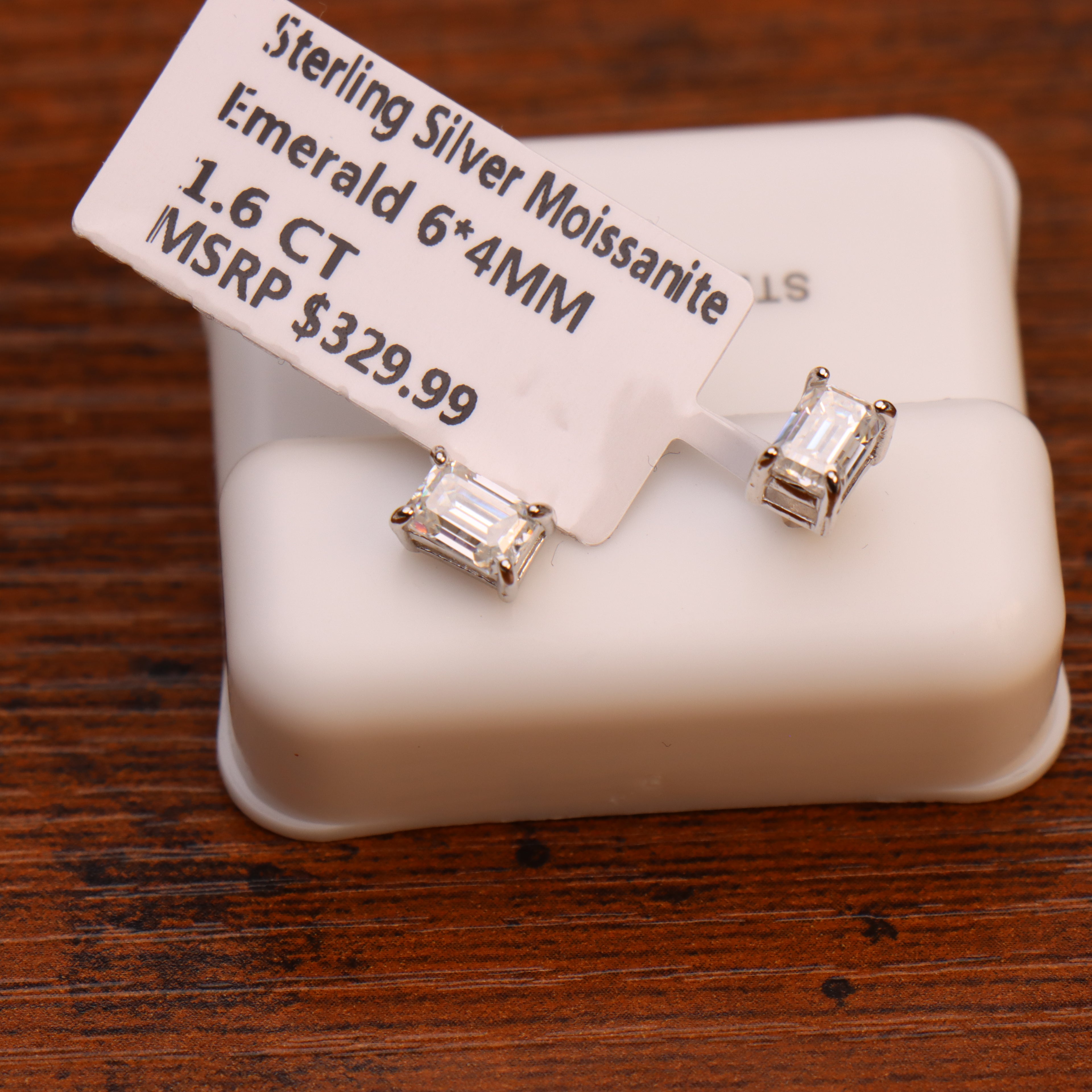 Genuine Moissanite Emerald Cut Earrings 925 Sterling Silver 1.6ct 6x4mm