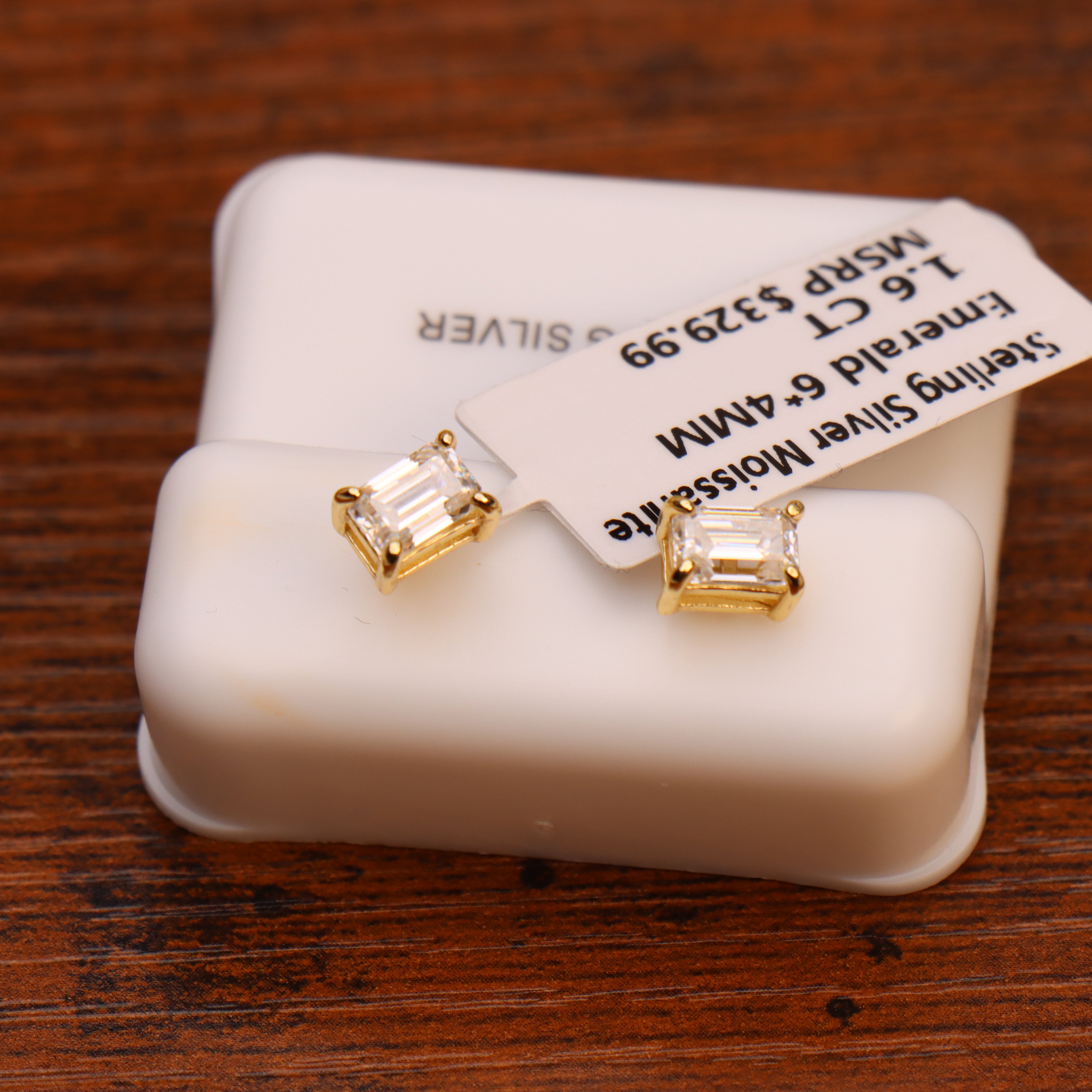 Genuine Moissanite Emerald Cut Earrings 14k Gold Over 925 Sterling Silver Gra