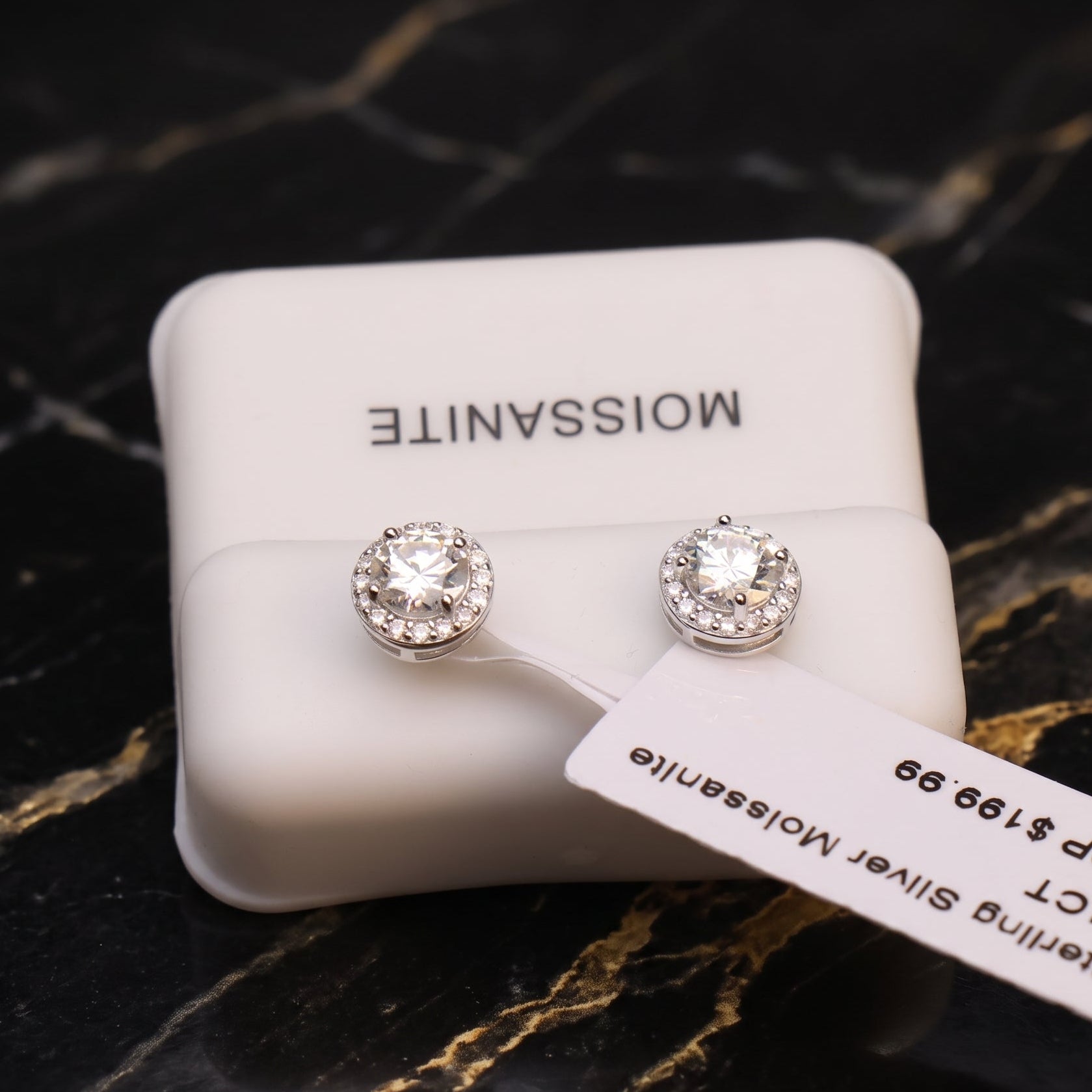 Genuine Moissanite Round Halo Earrings 925 Sterling Silver