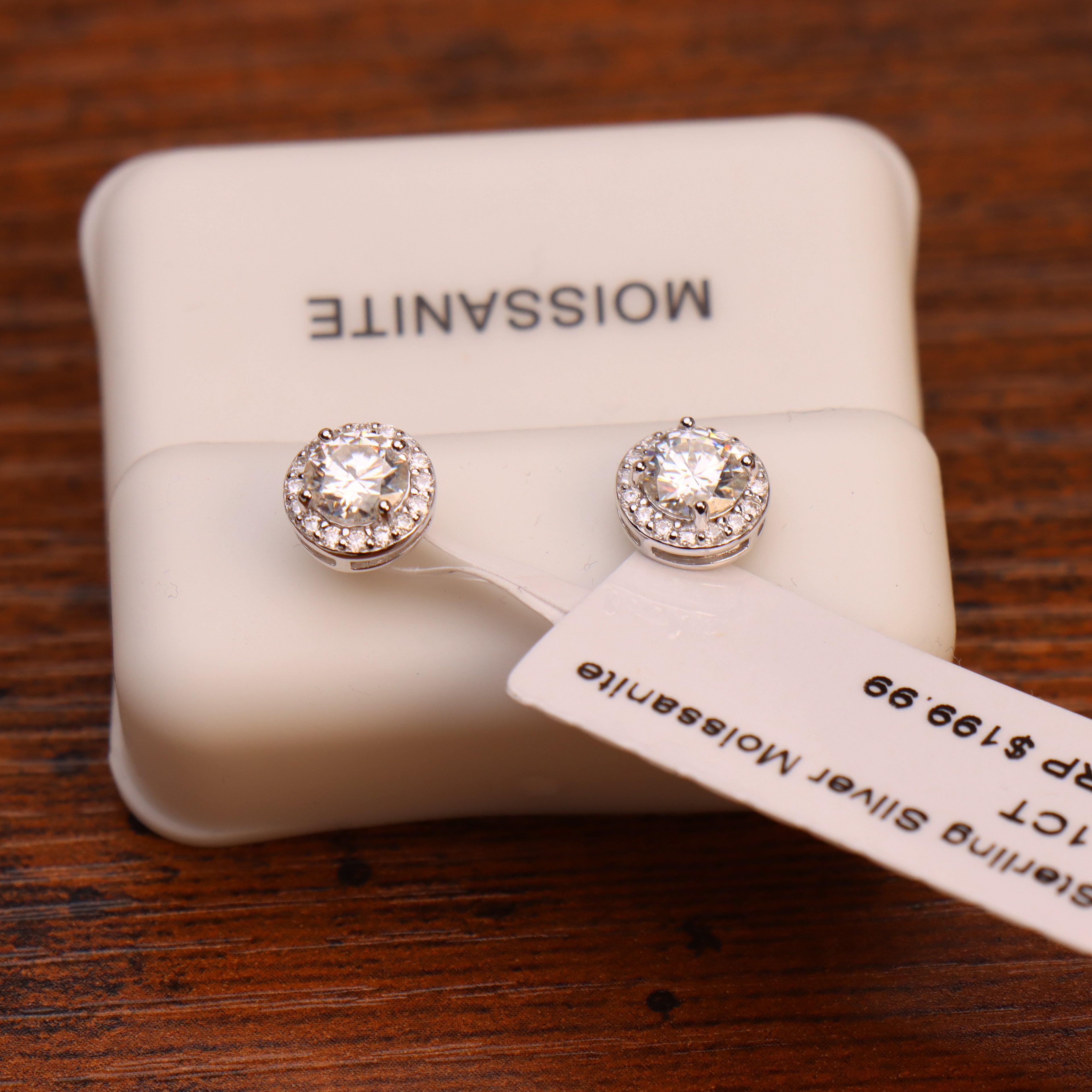 Genuine Moissanite Round Halo Earrings 925 Sterling Silver 7.5mm