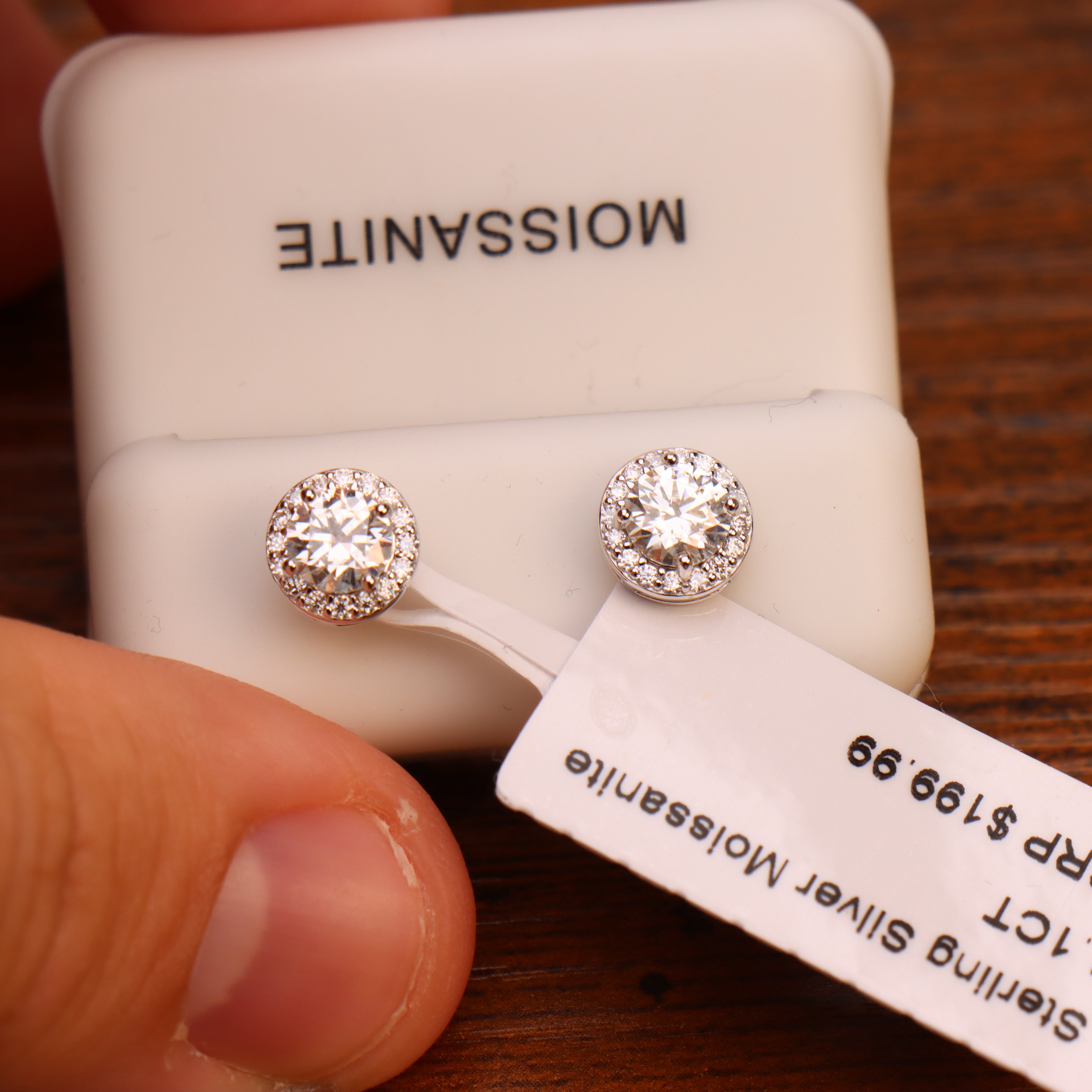 Genuine Moissanite Round Halo Earrings 925 Sterling Silver 7.5mm