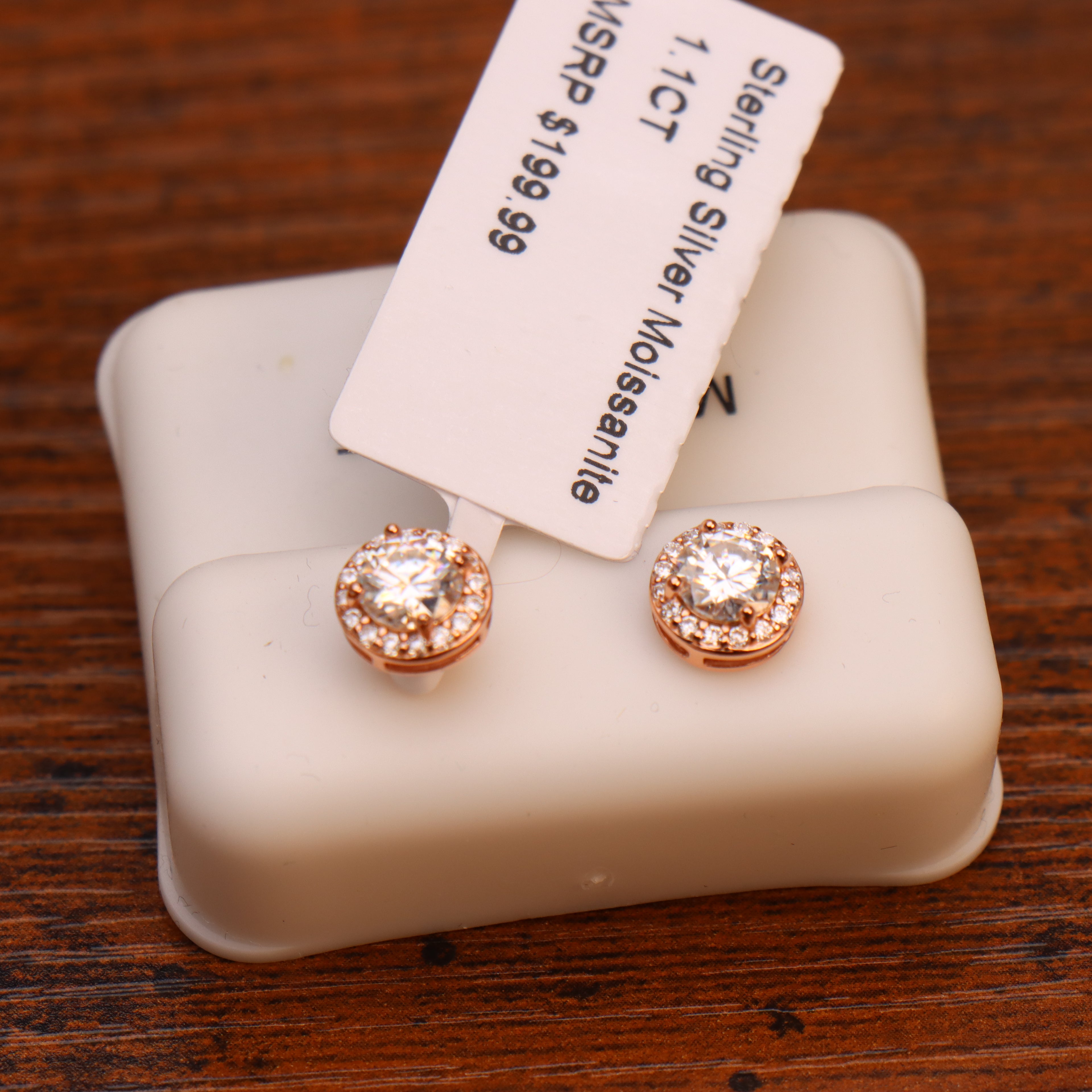 Genuine Moissanite Round Halo Earrings Rose Gold Over 925 Sterling Silver 7.5mm