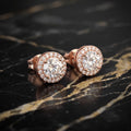 Genuine Moissanite Round Halo Earrings Rose Gold Over 925 Sterling Silver 7.5mm
