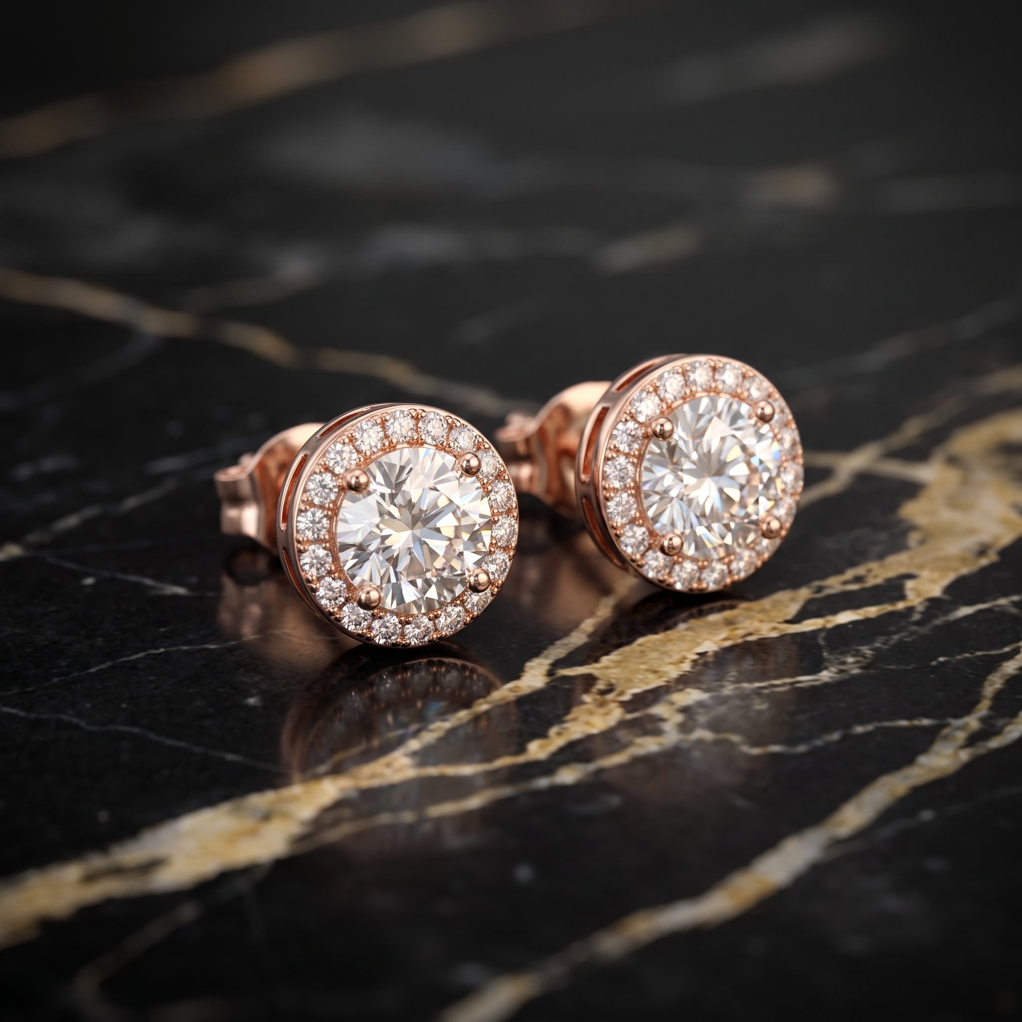 Genuine Moissanite Round Halo Earrings Rose Gold Over 925 Sterling Silver 7.5mm