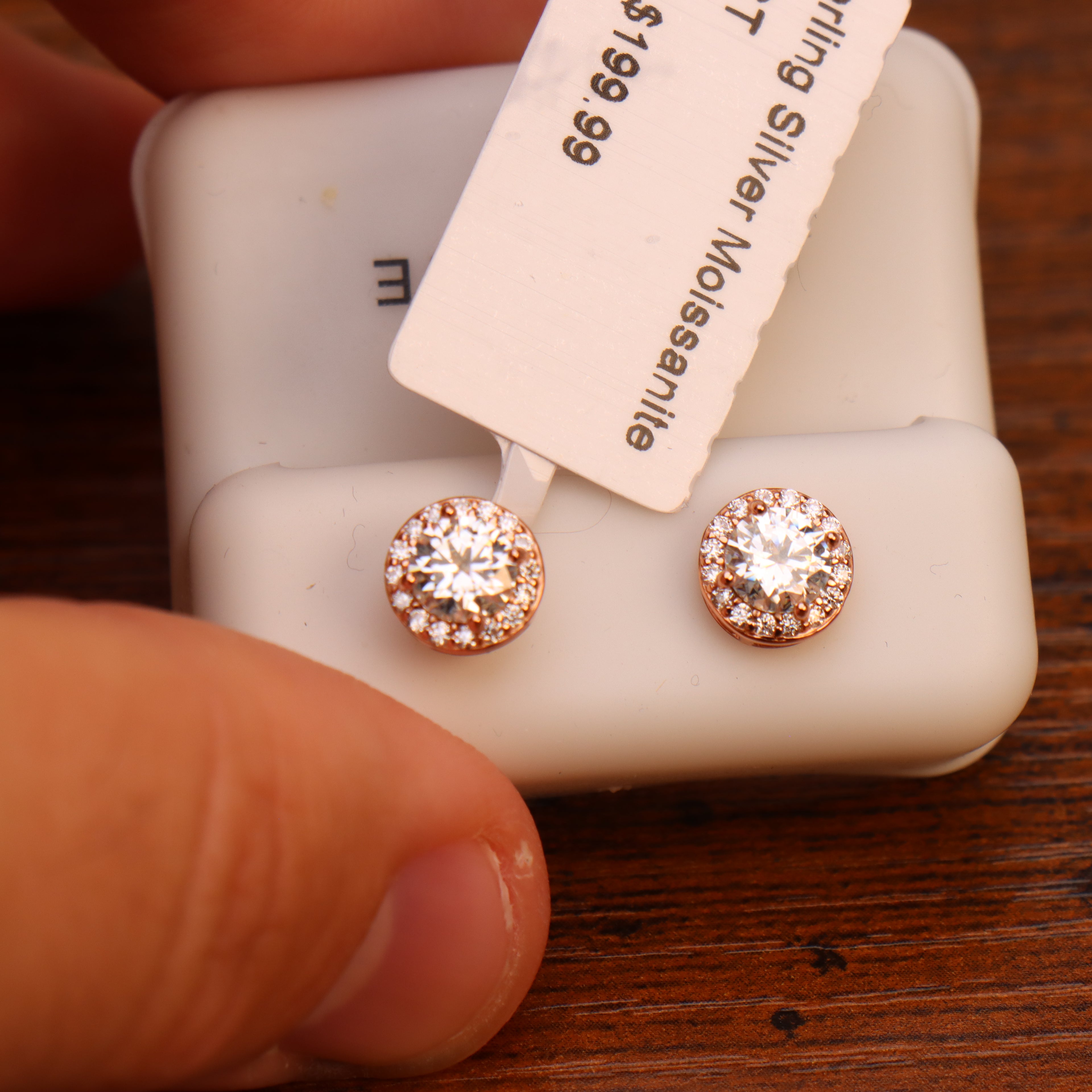 Genuine Moissanite Round Halo Earrings Rose Gold Over 925 Sterling Silver 7.5mm