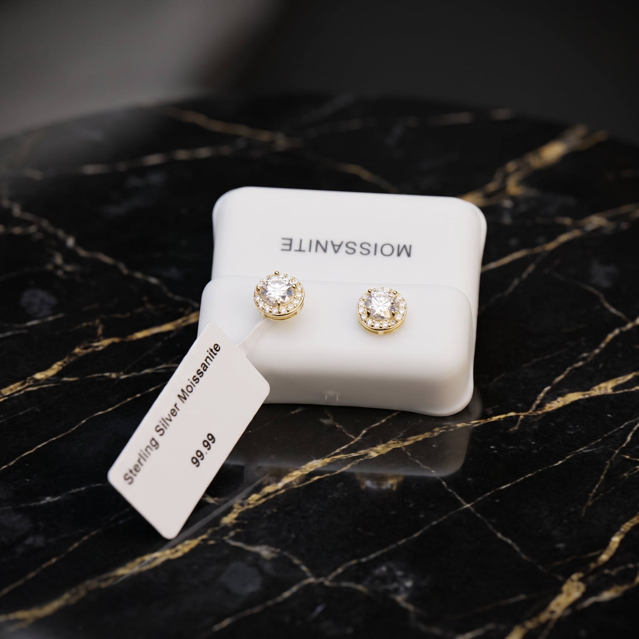 Genuine Moissanite Round Halo Earrings 14k Gold 925 Sterling Silver 7.5mm
