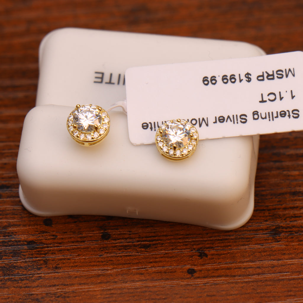 Genuine Moissanite Round Halo Earrings 14k Gold 925 Sterling Silver 7.5mm