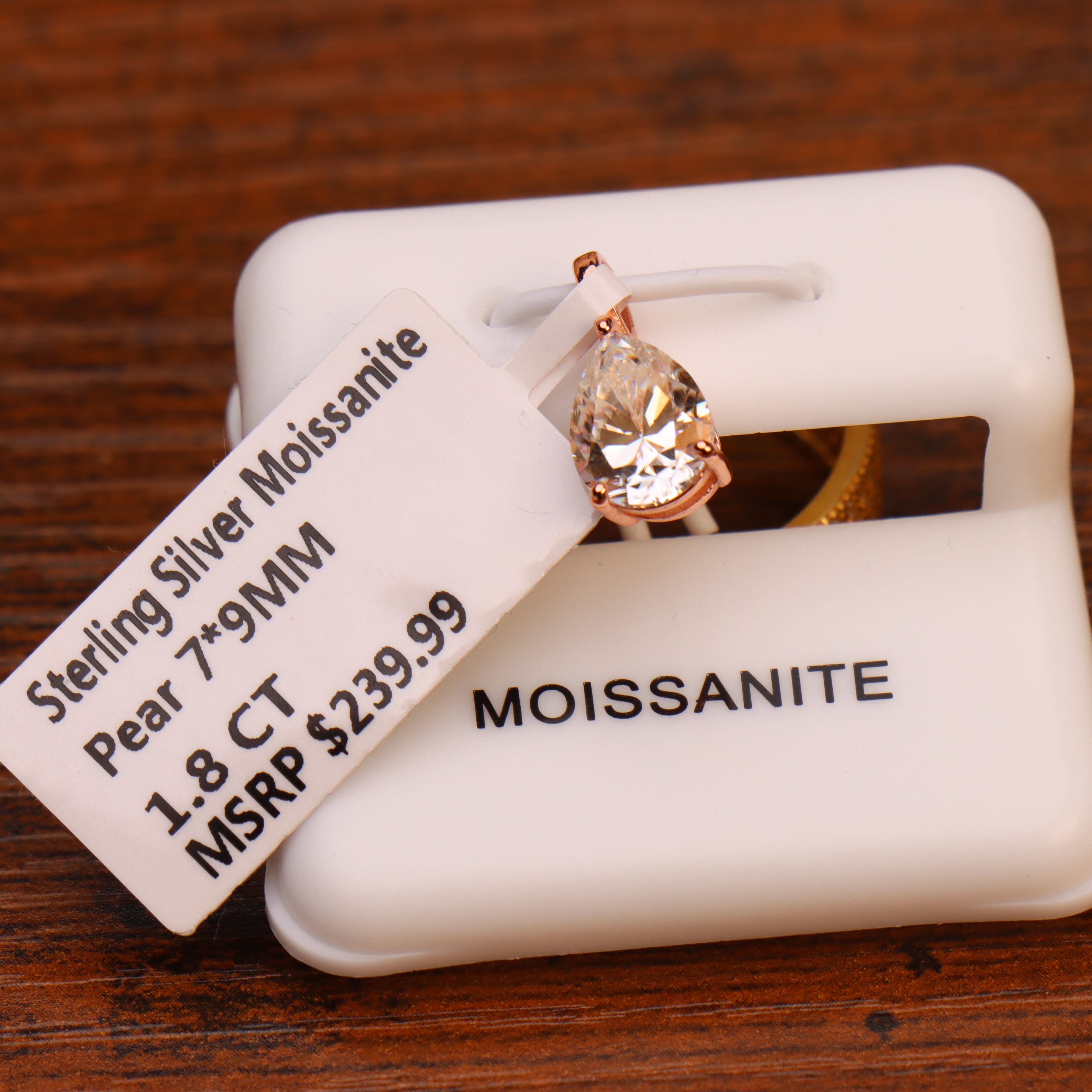 Genuine Moissanite Pear Pendant Rose Gold Over 925 Sterling Silver Certified