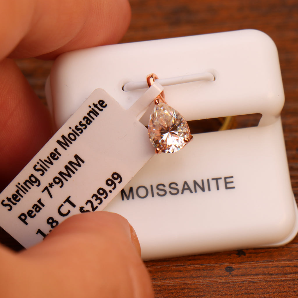 Genuine Moissanite Pear Pendant Rose Gold Over 925 Sterling Silver Certified