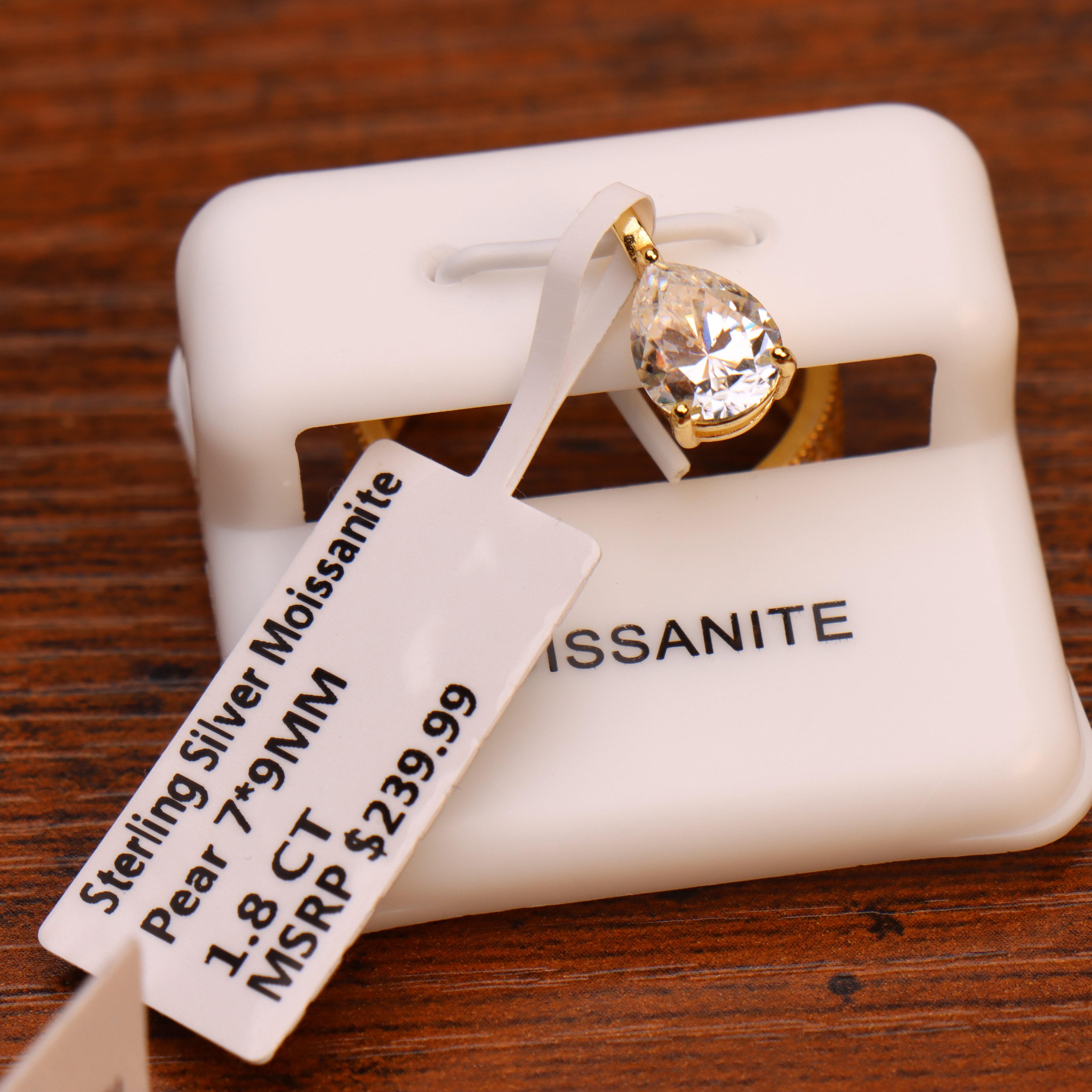 Genuine Moissanite Pear Pendant 1.8 Ct Gold Over 925 Sterling Silver Certified