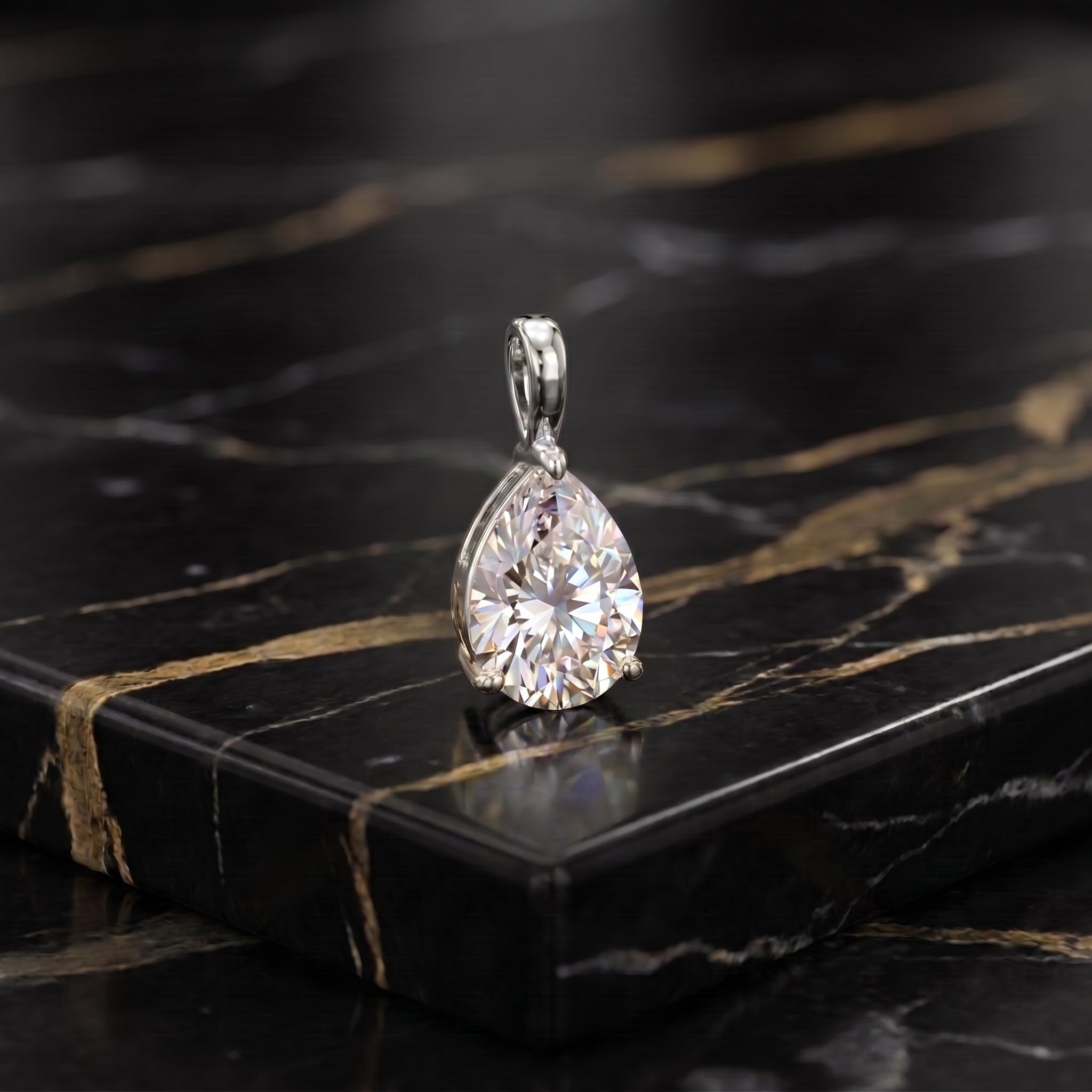 Genuine Moissanite Pear 1.8ct Pendant 925 Sterling Silver Gra Certified