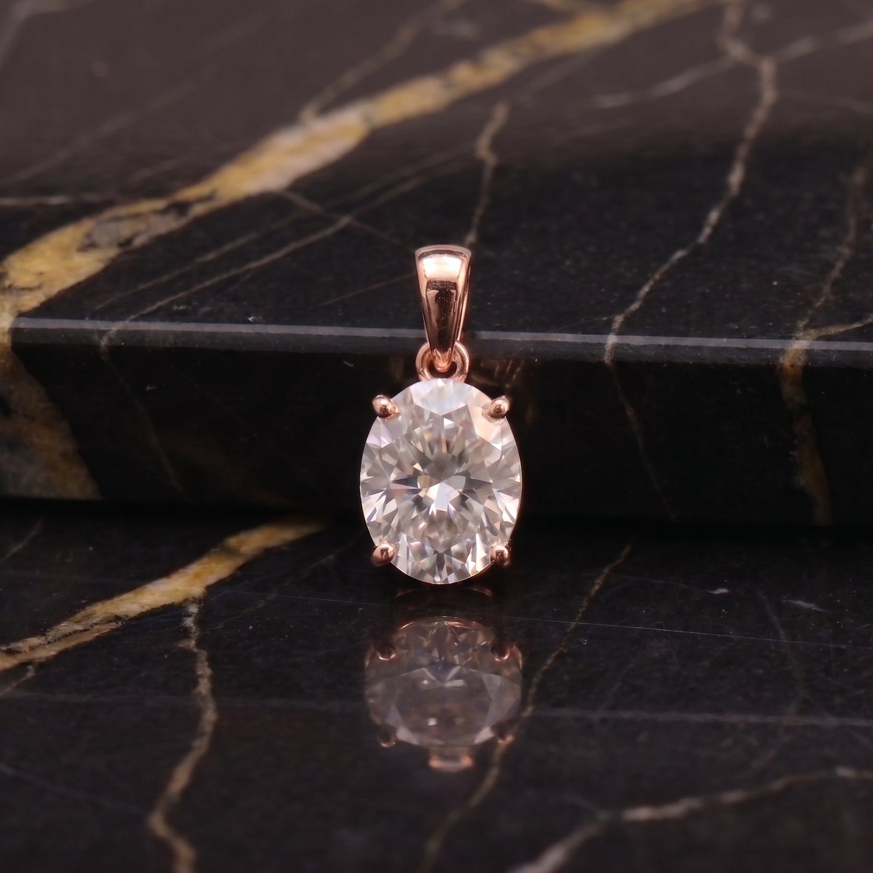 Genuine Moissanite Oval 2ct Pendant Rose Gold Over 925 Sterling Silver Certified