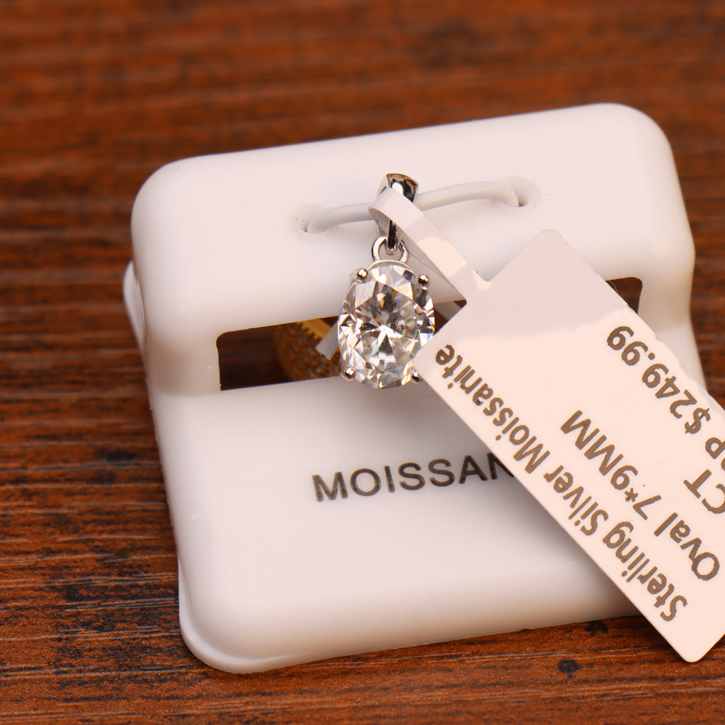 Genuine Moissanite Oval 2ct Pendant 925 Sterling Silver Certified