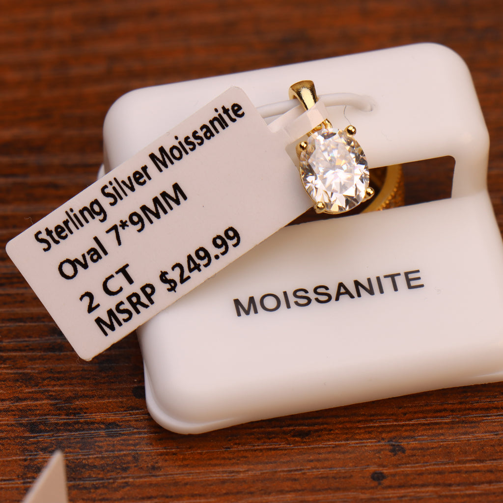 Genuine Moissanite Oval 2ct Pendant 14k Gold Over 925 Sterling Silver Certified