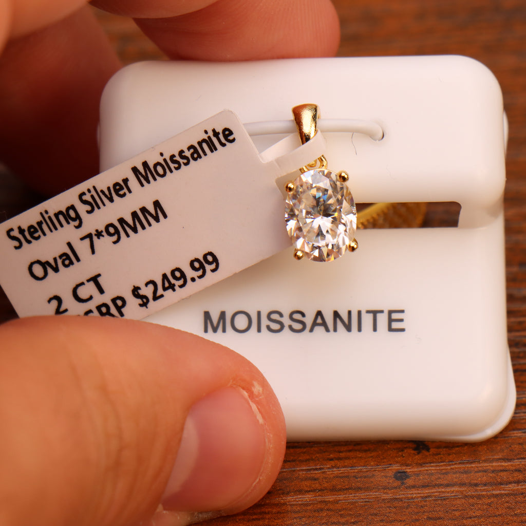 Genuine Moissanite Oval 2ct Pendant 14k Gold Over 925 Sterling Silver Certified