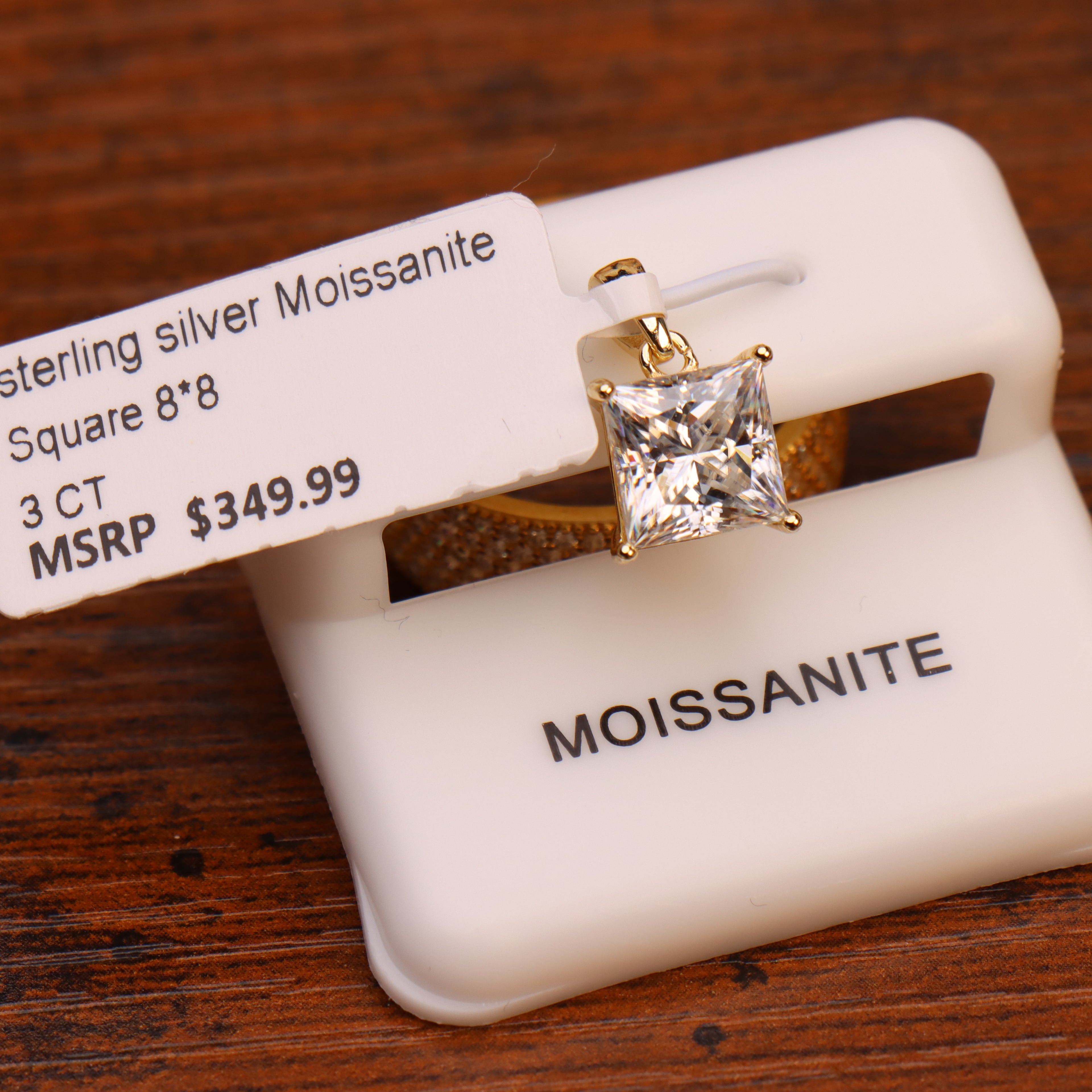 Genuine Moissanite Princess Cut 8mm 3ct Pendant 14k Gold 925 Sterling Silver