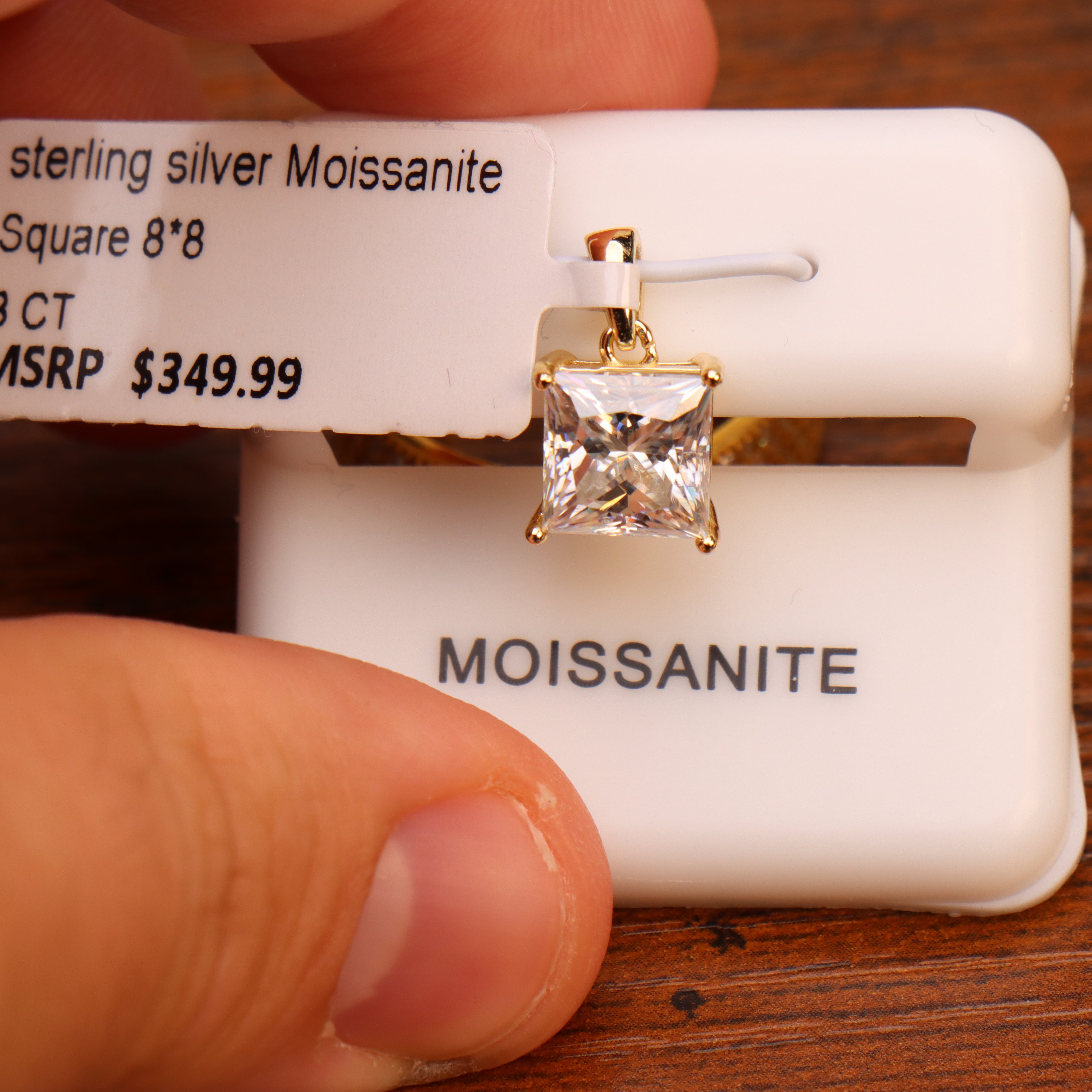Genuine Moissanite Princess Cut 8mm 3ct Pendant 14k Gold 925 Sterling Silver
