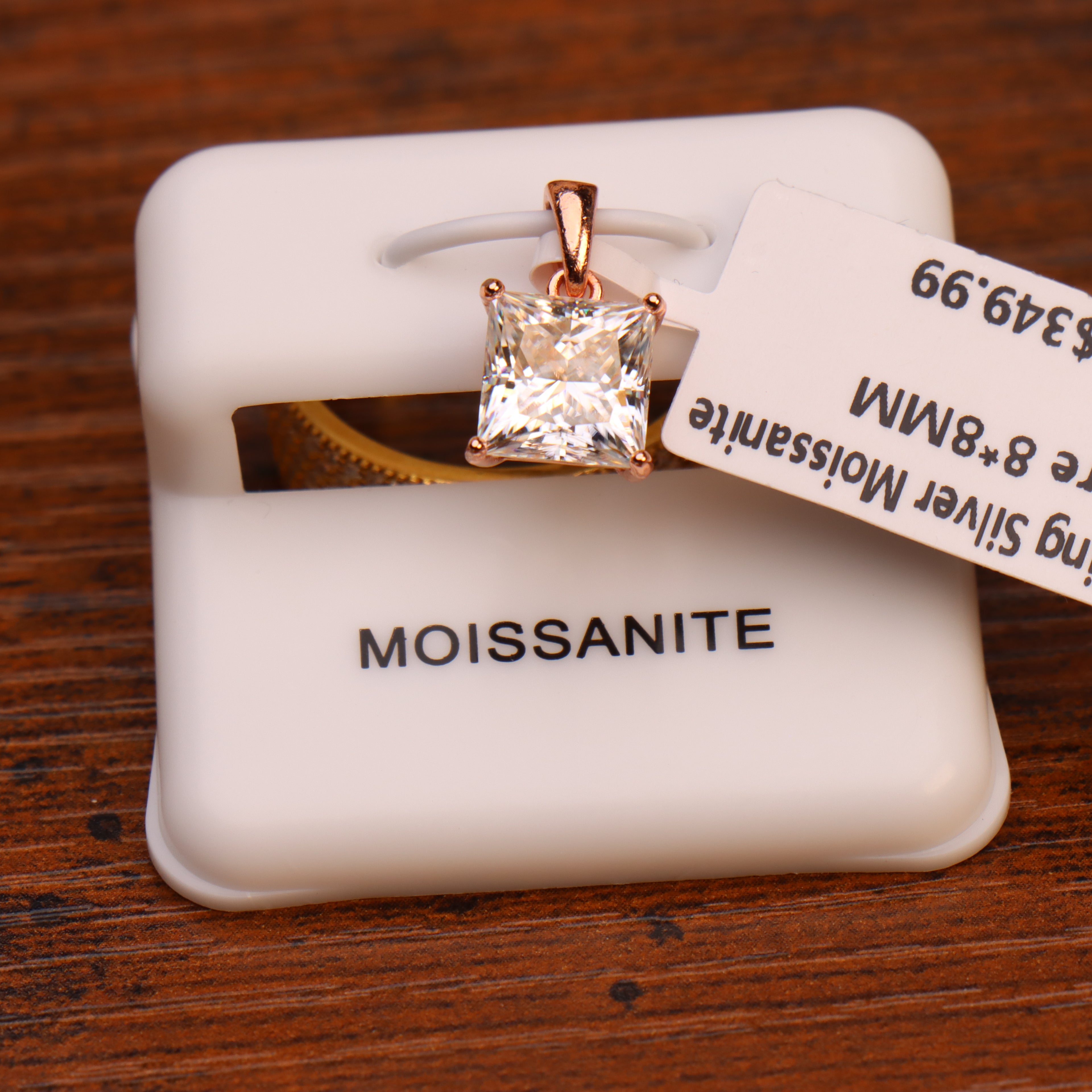 Genuine Moissanite Princess Cut 8mm 3ct Pendant Rose Gold 925 Sterling Silver