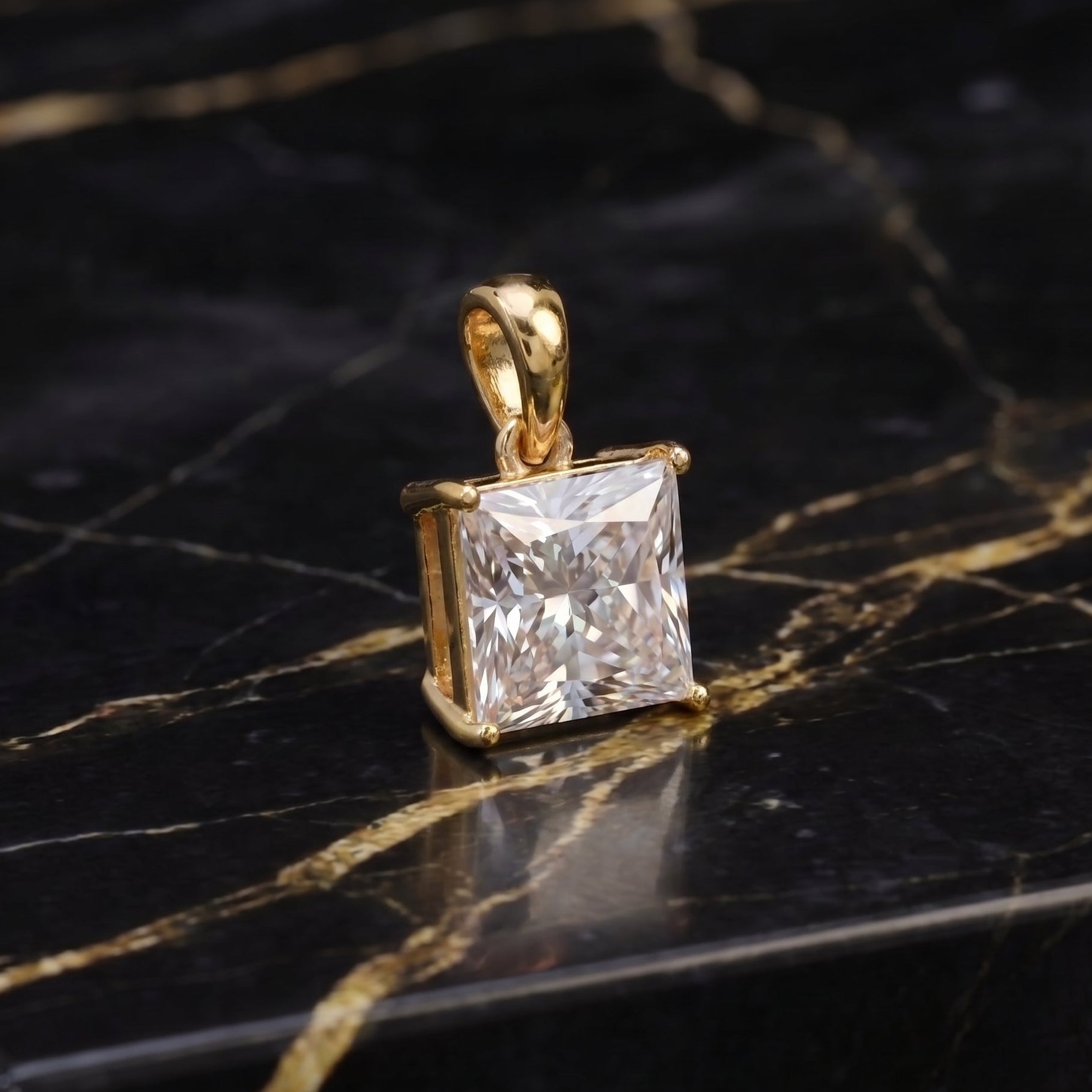 Genuine Moissanite Princess Cut 8mm 3ct Pendant 14k Gold 925 Sterling Silver