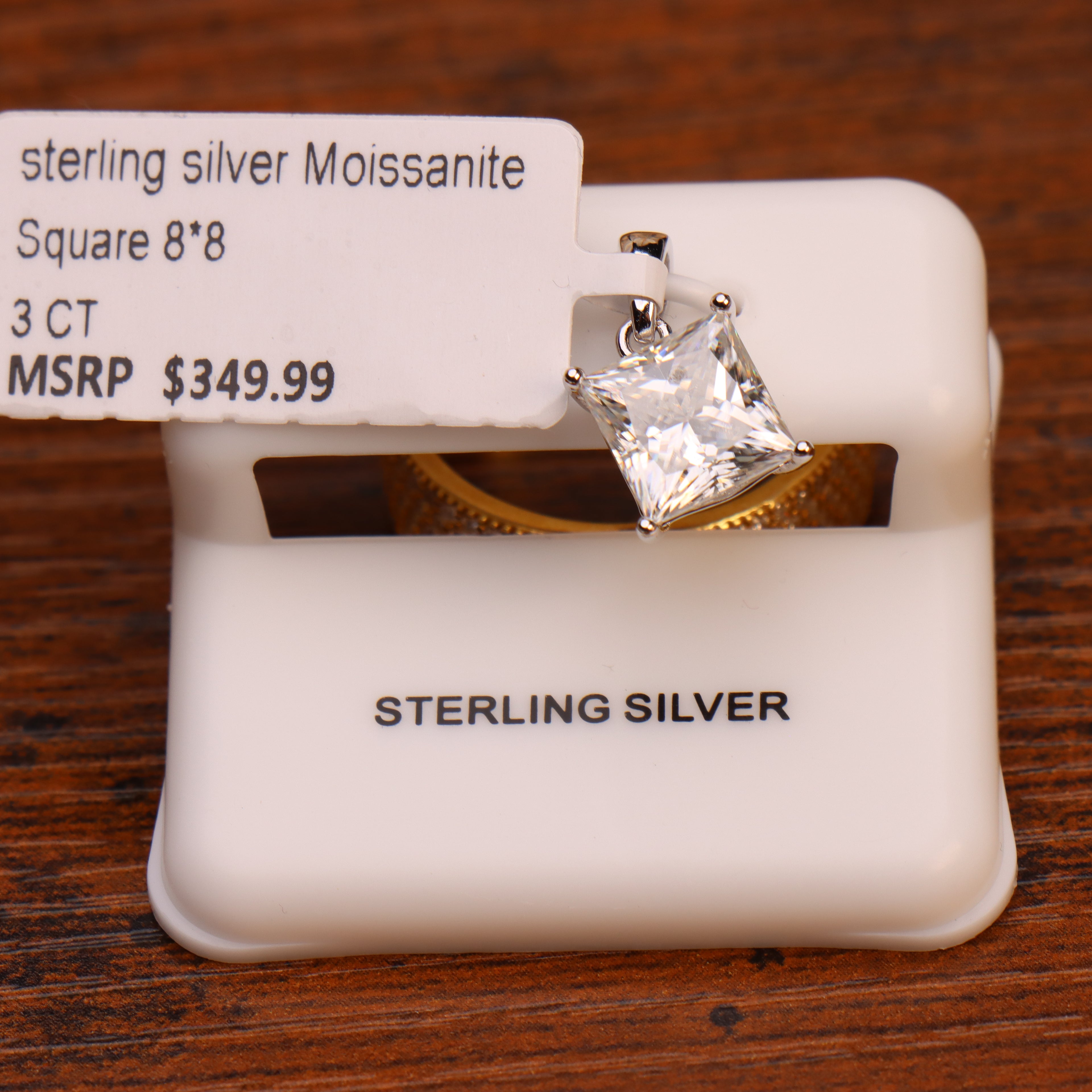 Genuine Moissanite Square Princess Cut 8mm 3ct Pendant 925 Sterling Silver