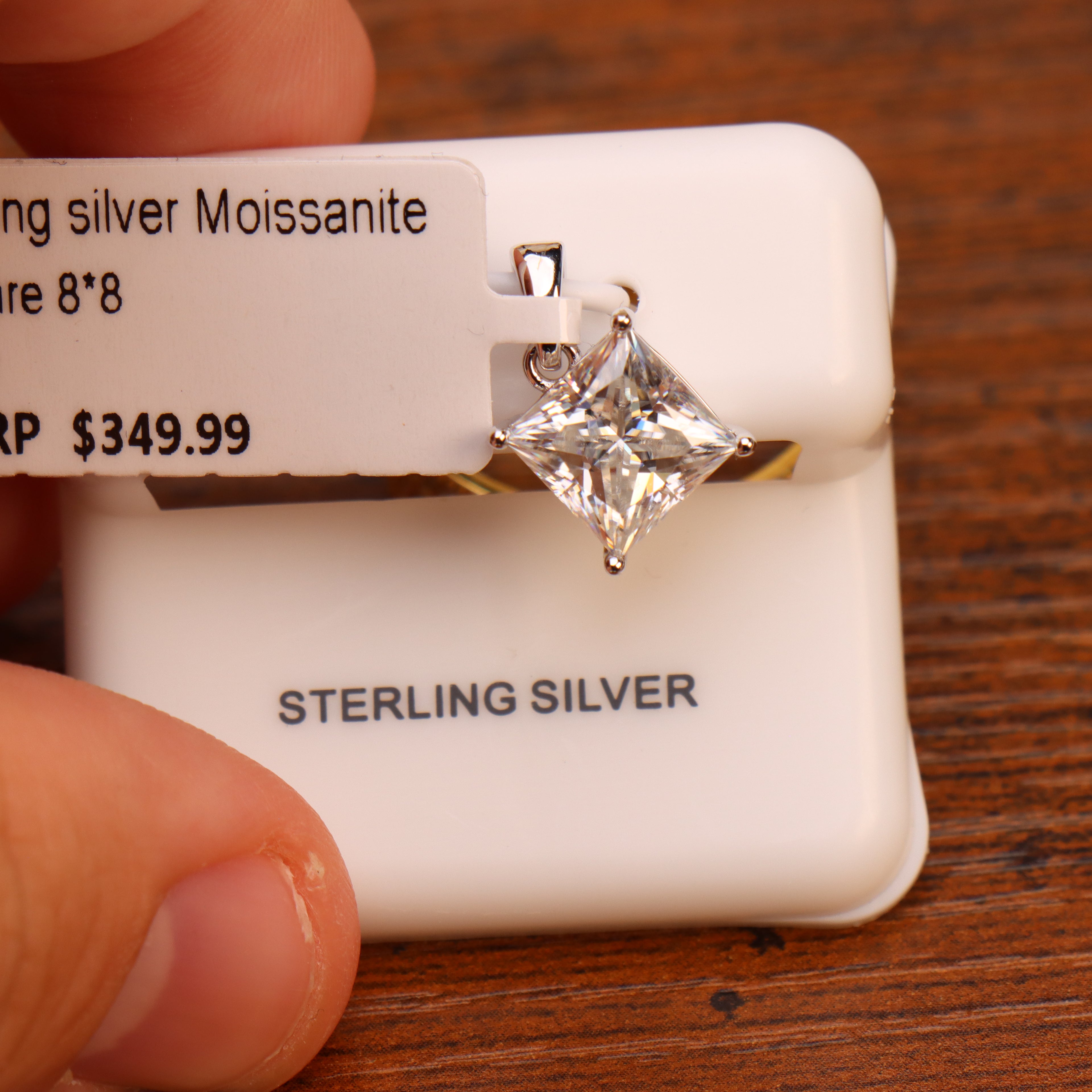 Genuine Moissanite Square Princess Cut 8mm 3ct Pendant 925 Sterling Silver
