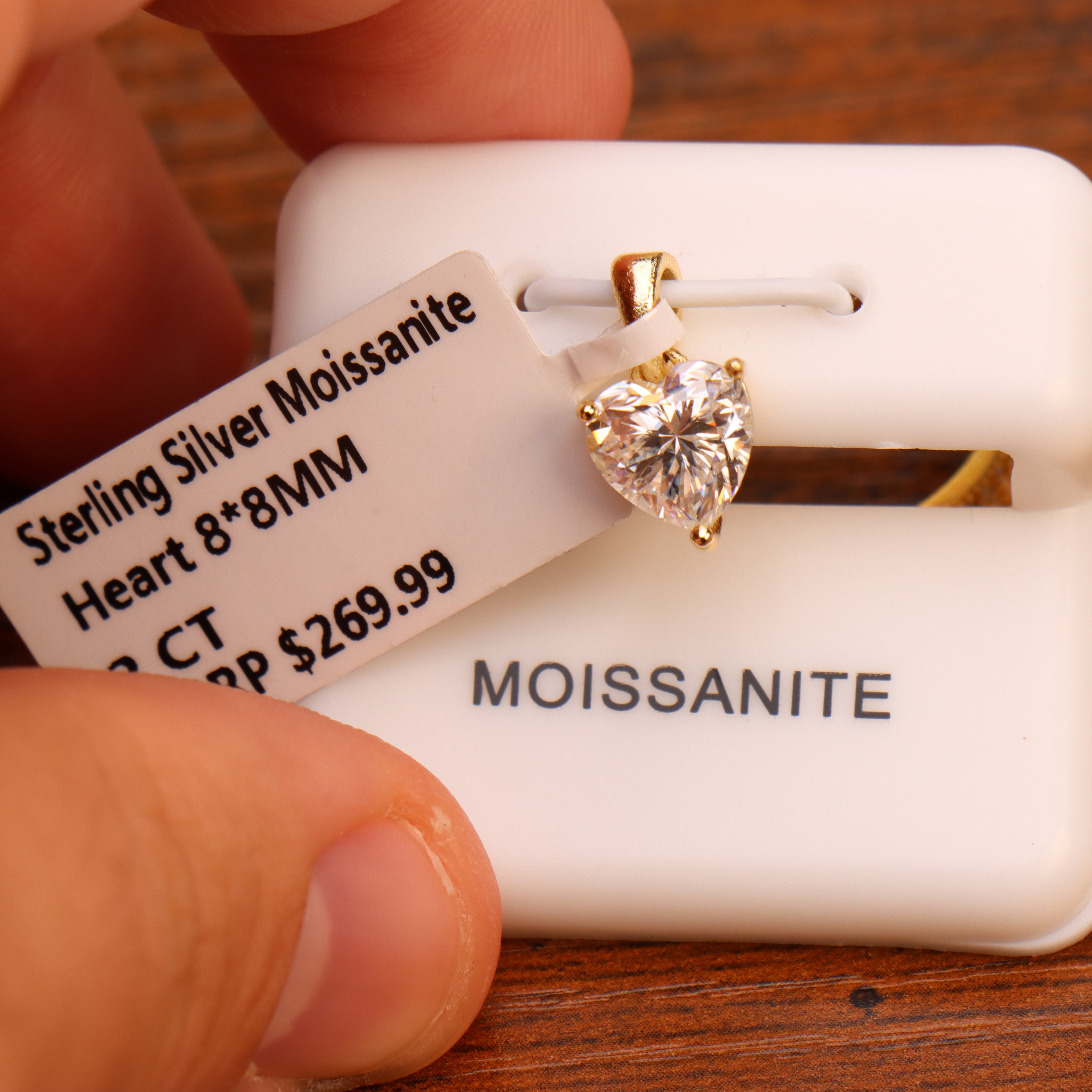 Genuine Moissanite Heart 8mm 2 Ct Pendant 14k Gold Over 925 Silver