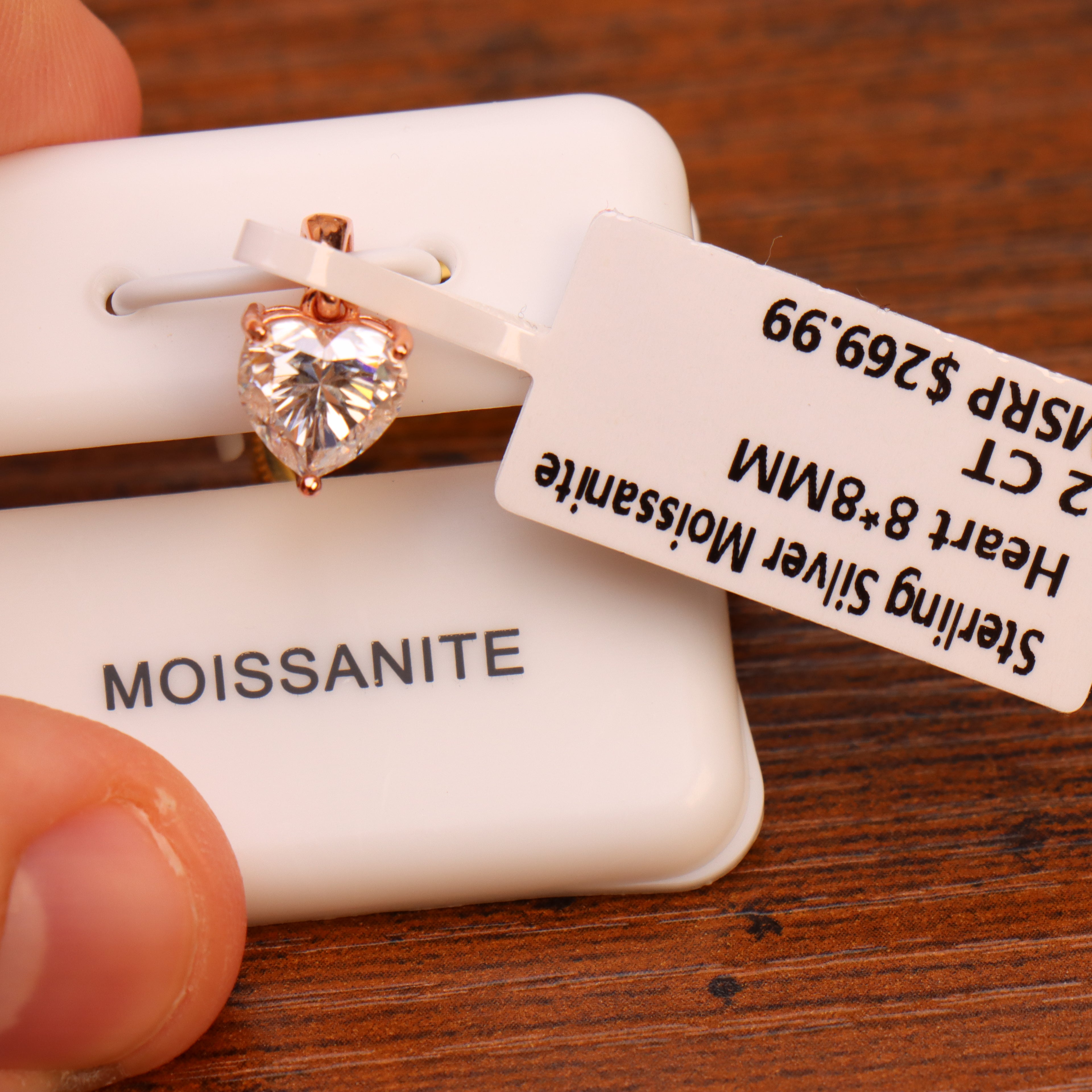 Genuine Moissanite Heart 2 Ct 8mm Pendant Rose Gold Over 925 Silver