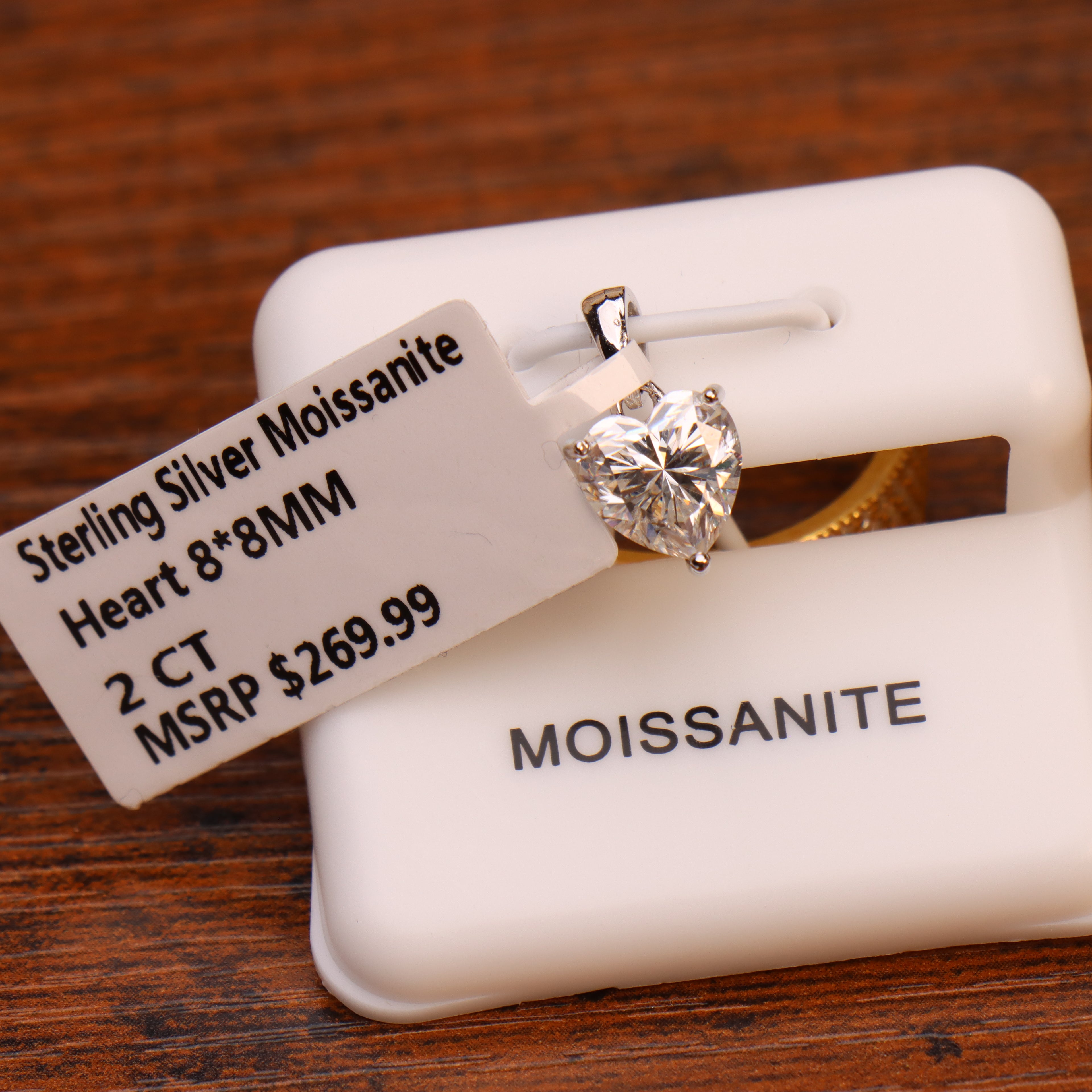 Genuine Moissanite Heart 8mm 2ct Pendant 925 Sterling Silver Certified