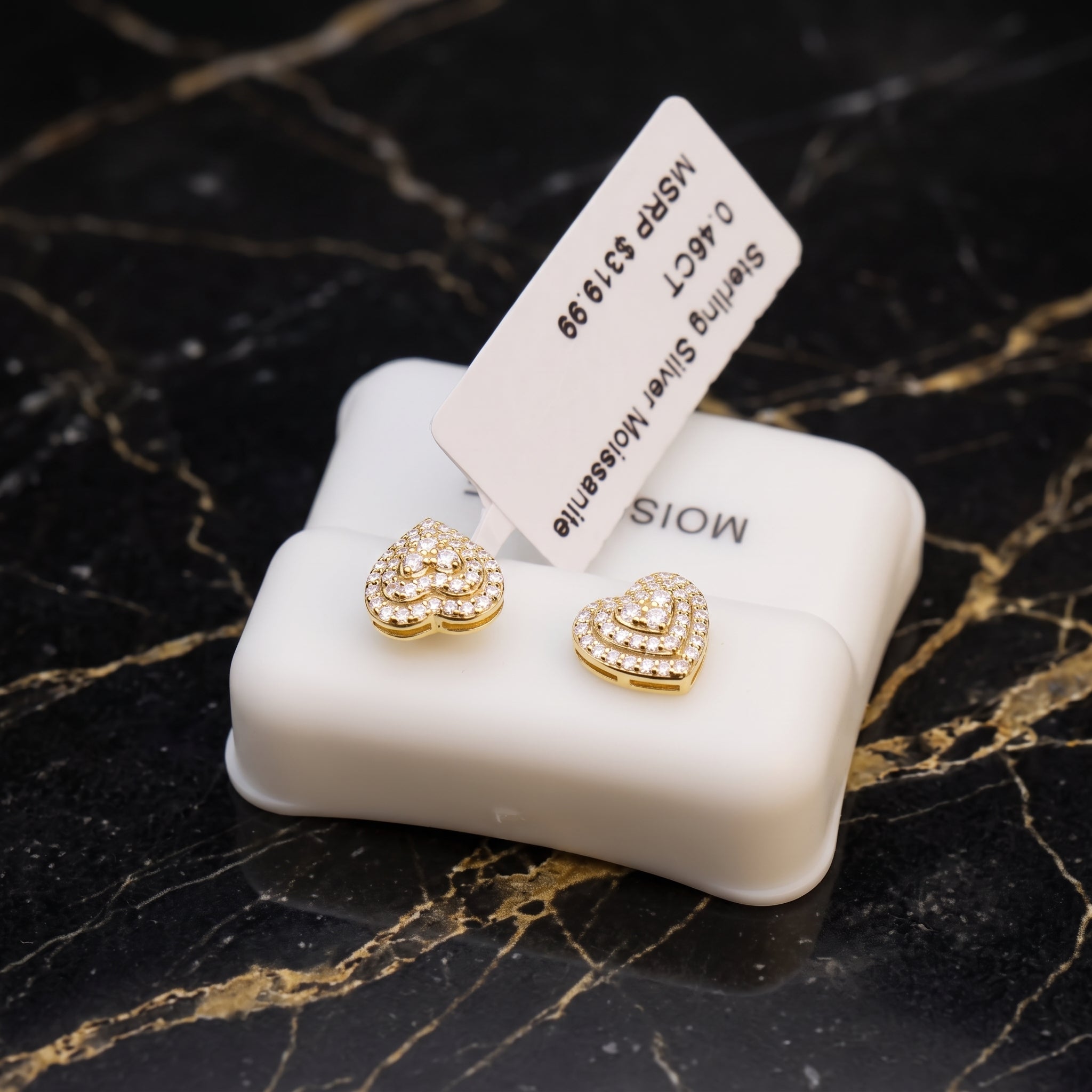 Genuine Moissanite Pavé Heart Earrings 14k Gold Over 925 Sterling Silver