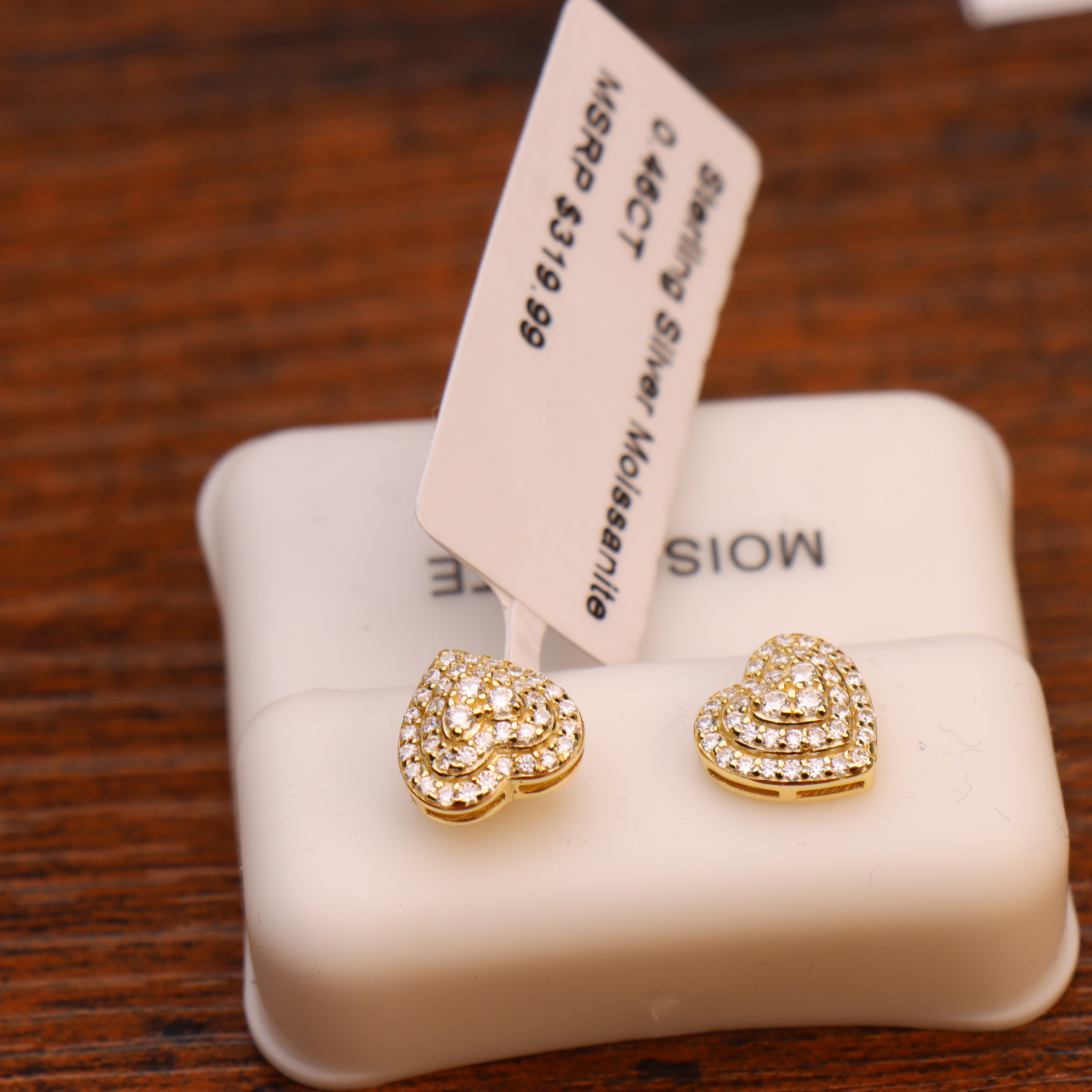 Genuine Moissanite Pavé Heart Earrings 14k Gold Over 925 Sterling Silver