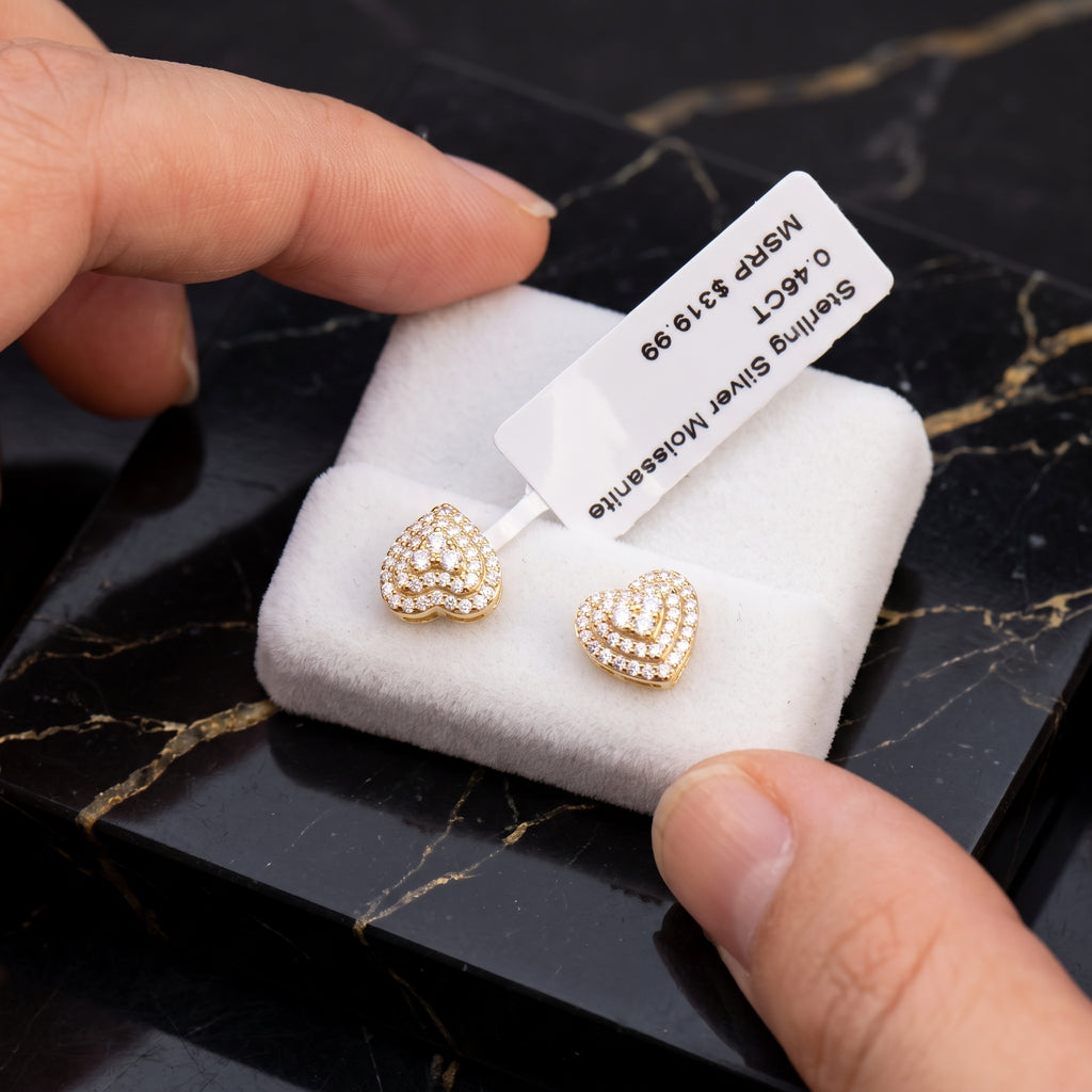 Genuine Moissanite Pavé Heart Earrings 14k Gold Over 925 Sterling Silver