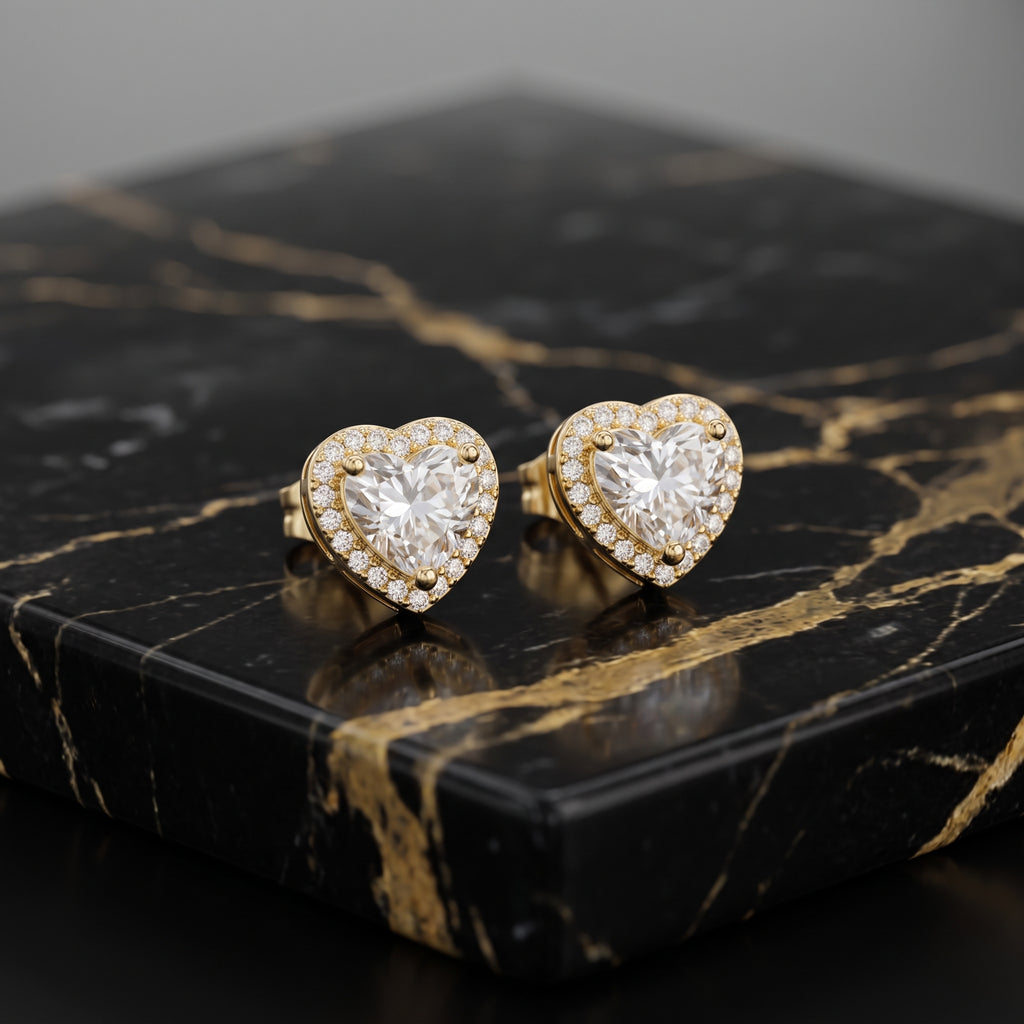 Genuine Moissanite Heart Halo Earrings 14k Gold Over 925 Sterling Silver