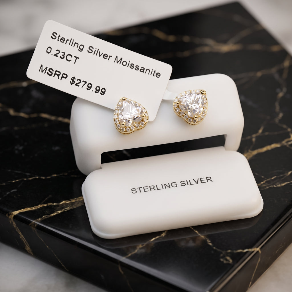 Genuine Moissanite Heart Halo Earrings 14k Gold Over 925 Sterling Silver