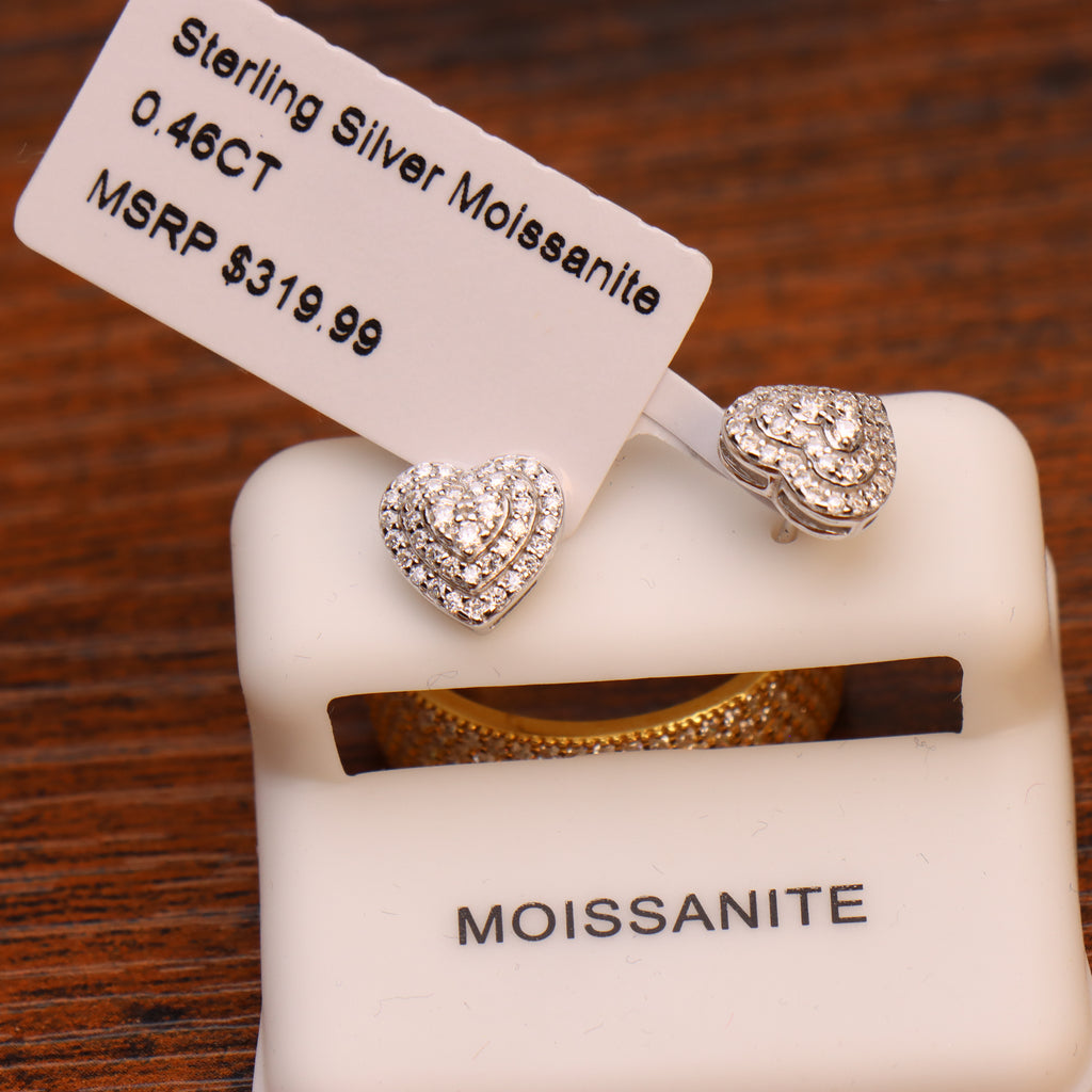 Genuine Moissanite Pavé Heart Earrings 925 Sterling Silver