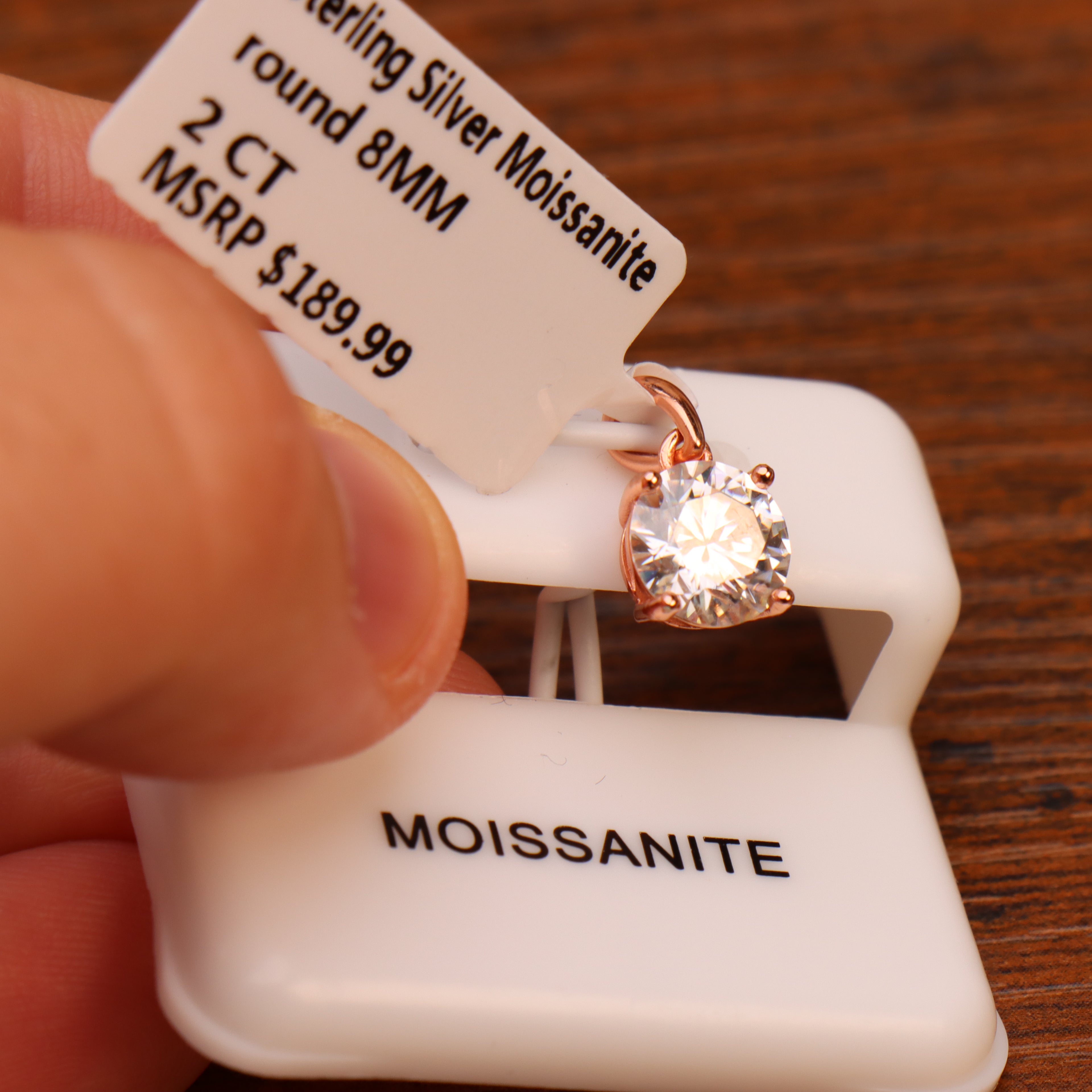 Genuine Moissanite Round 2 Ct 8mm Pendant Rose Gold Over 925 Silver