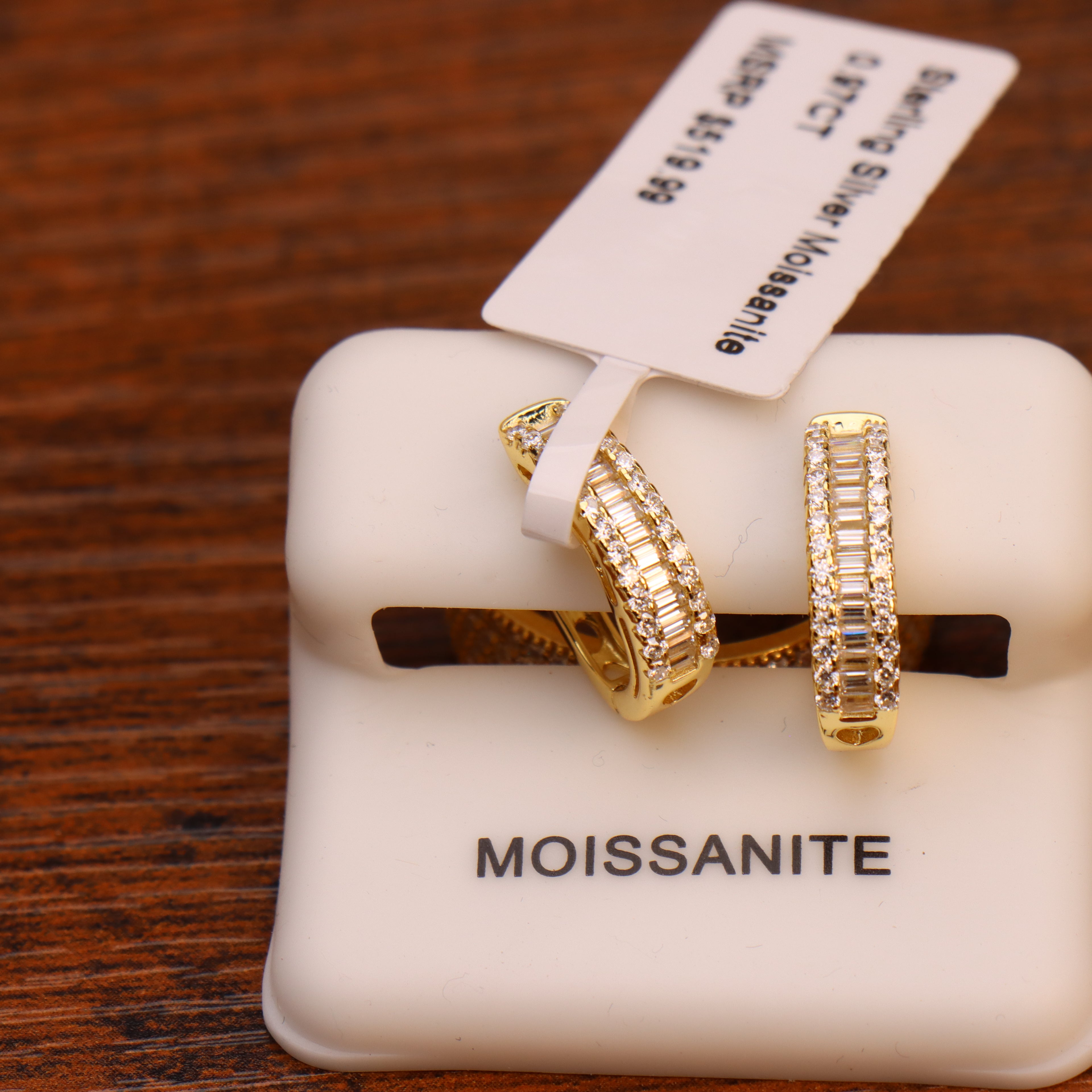 Genuine Moissanite Baguette Huggies Earrings 14k Gold Over 925 Silver
