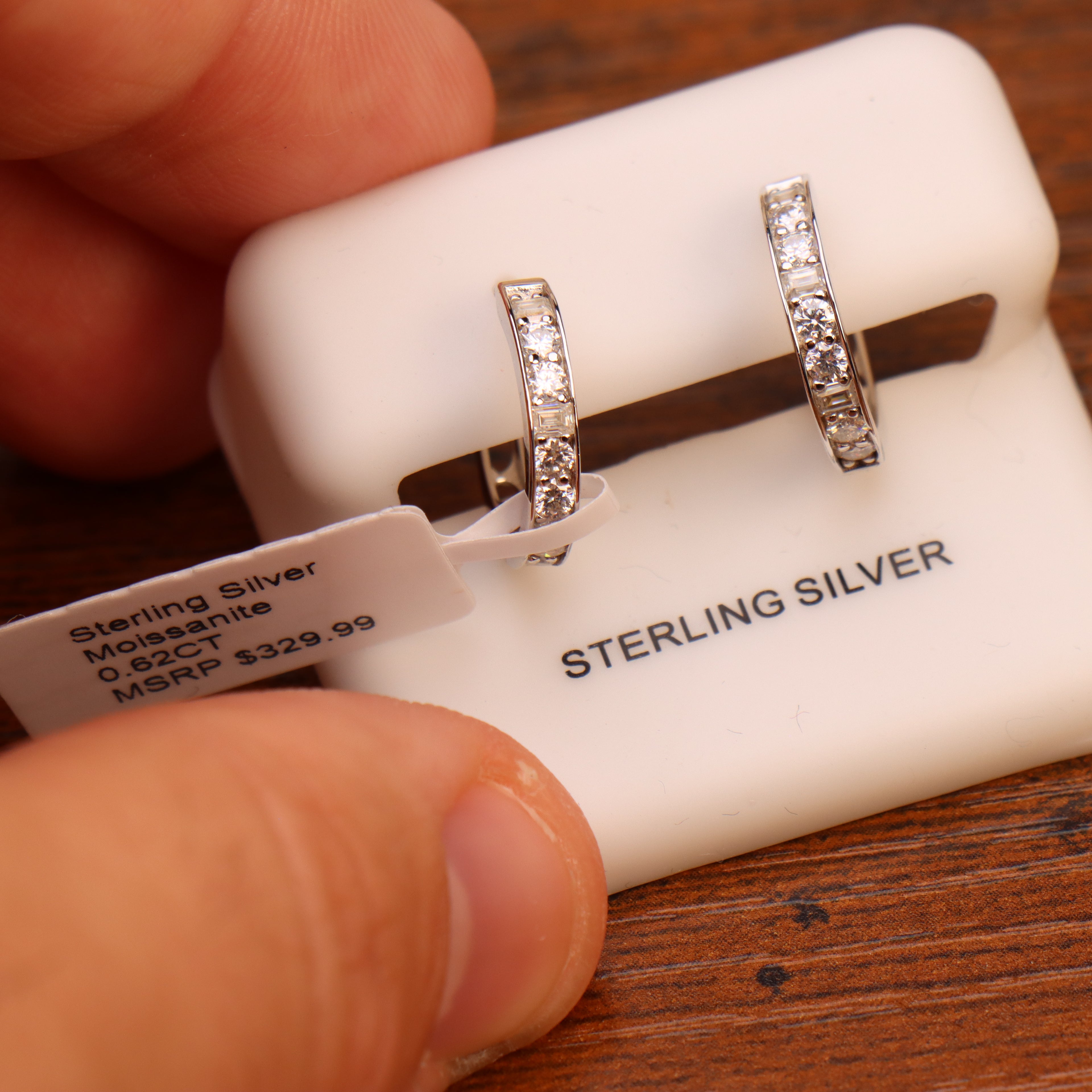 Genuine Moissanite Round-Cut 925 Sterling Silver Huggie Hoop Earrings