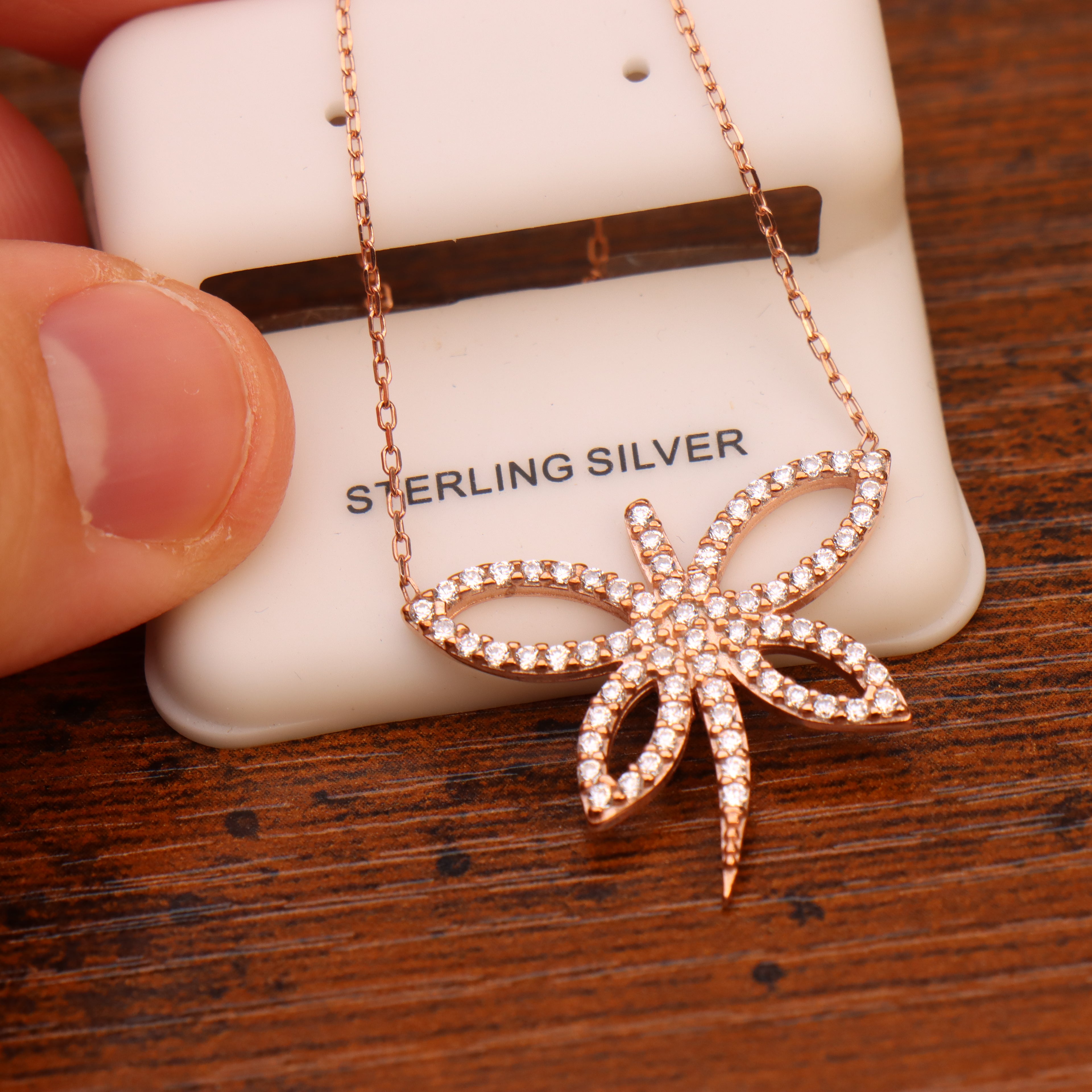 Dragon Fly Rose Gold Over 925 Sterling Silver Necklace 18 inch