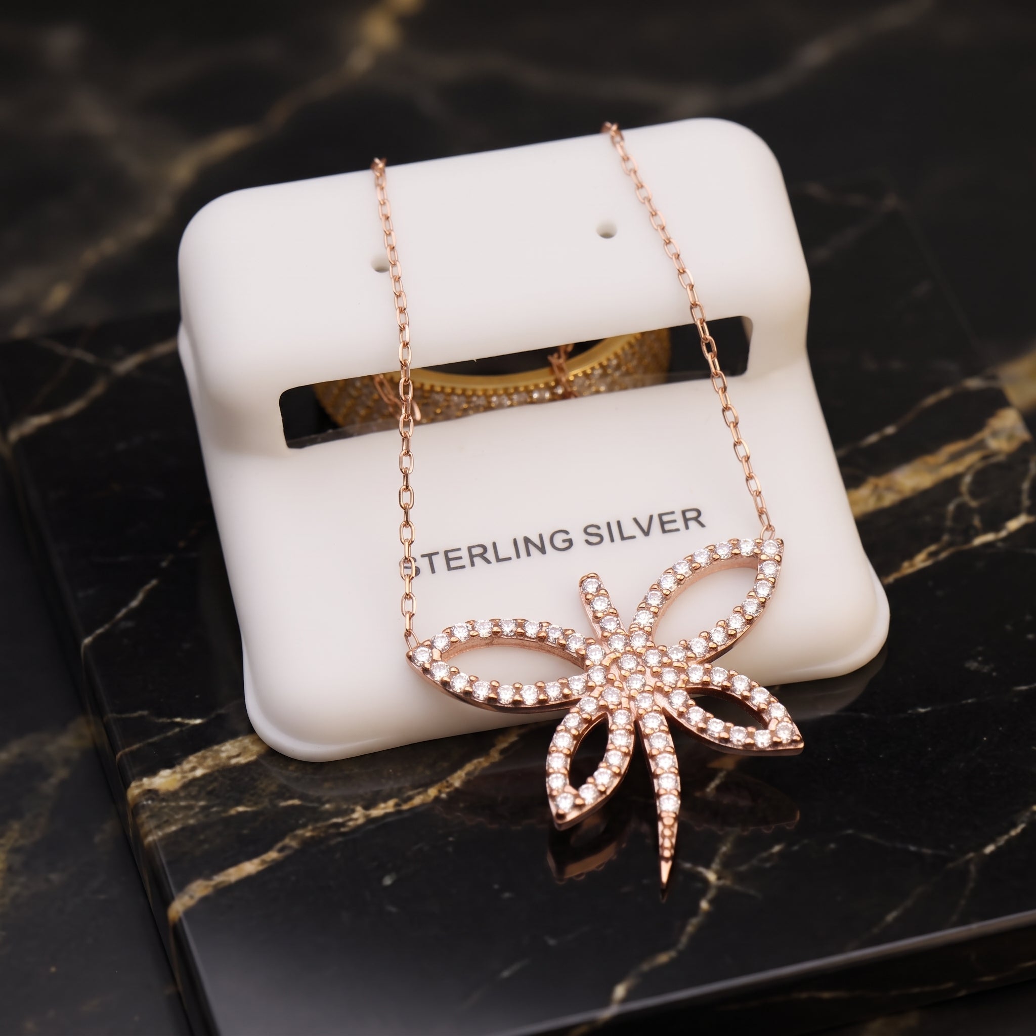 Dragon Fly Rose Gold Over 925 Sterling Silver Necklace 18 inch