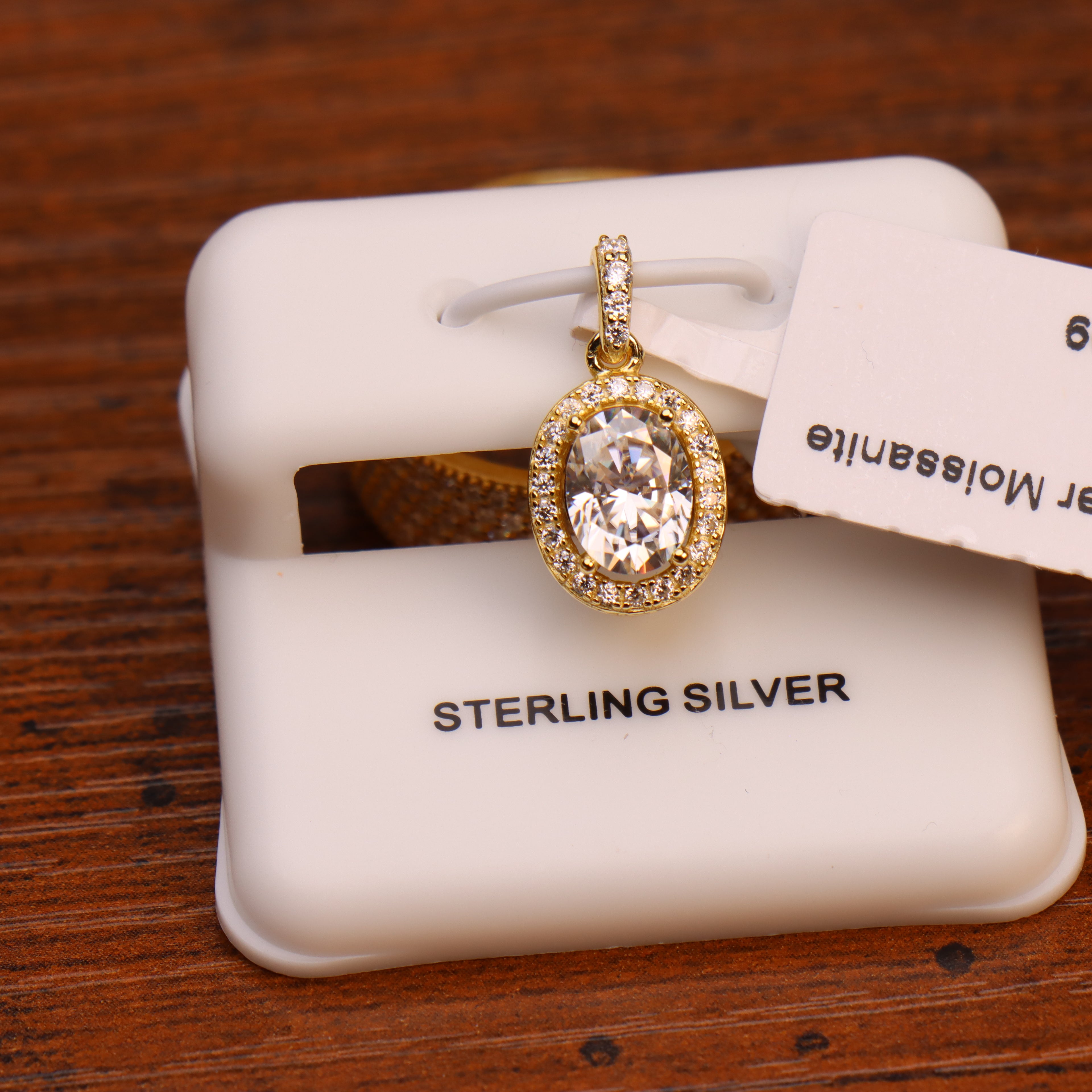 Genuine Moissanite Oval Halo Pendant 14k Gold Over 925 Sterling Silver